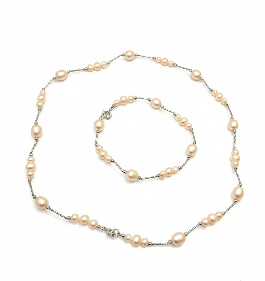 Akoya Pearl Necklace & Bracelet Set, 18k White Gold Sterling Silver Clasp