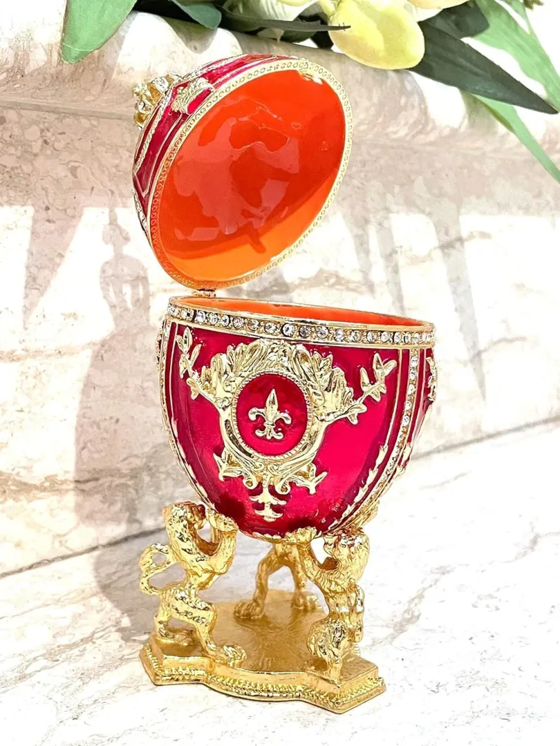 Faberge Christmas New Year's Wreath Jewelry + Faberge Style Egg Handmade Pure Gold Decor Swarovski Faberge Set Luck Joy Love Happiness Gift
