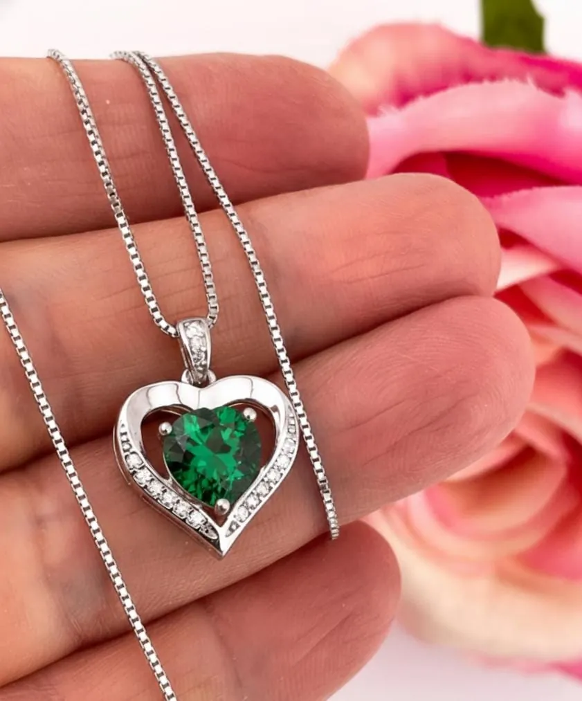 Natural 2 carat Emerald Heart Diamond Necklace, Emerald Heart Pendant, Handmade Fine Jewelry, Emerald Wedding Anniversary May Birthstone