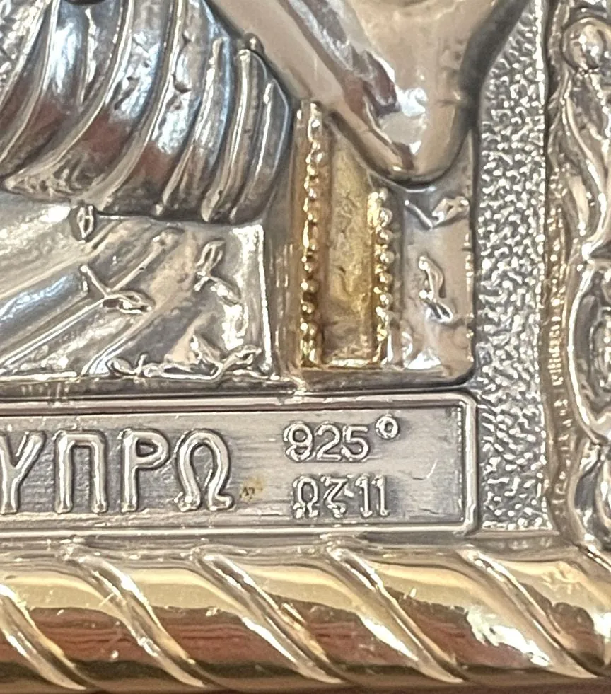 Solid Silver Byzantine Icon 24kt Gold Eastern Orthodox Russian Christian Handmade Virgin Mary Our Lady Panagia Kykko Theotokos Tarnish Free