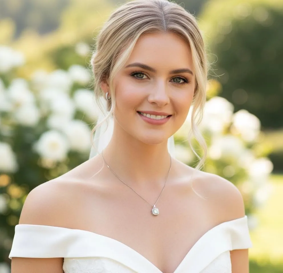 18k White Gold Diamond Solitaire Necklace: Square Pendant