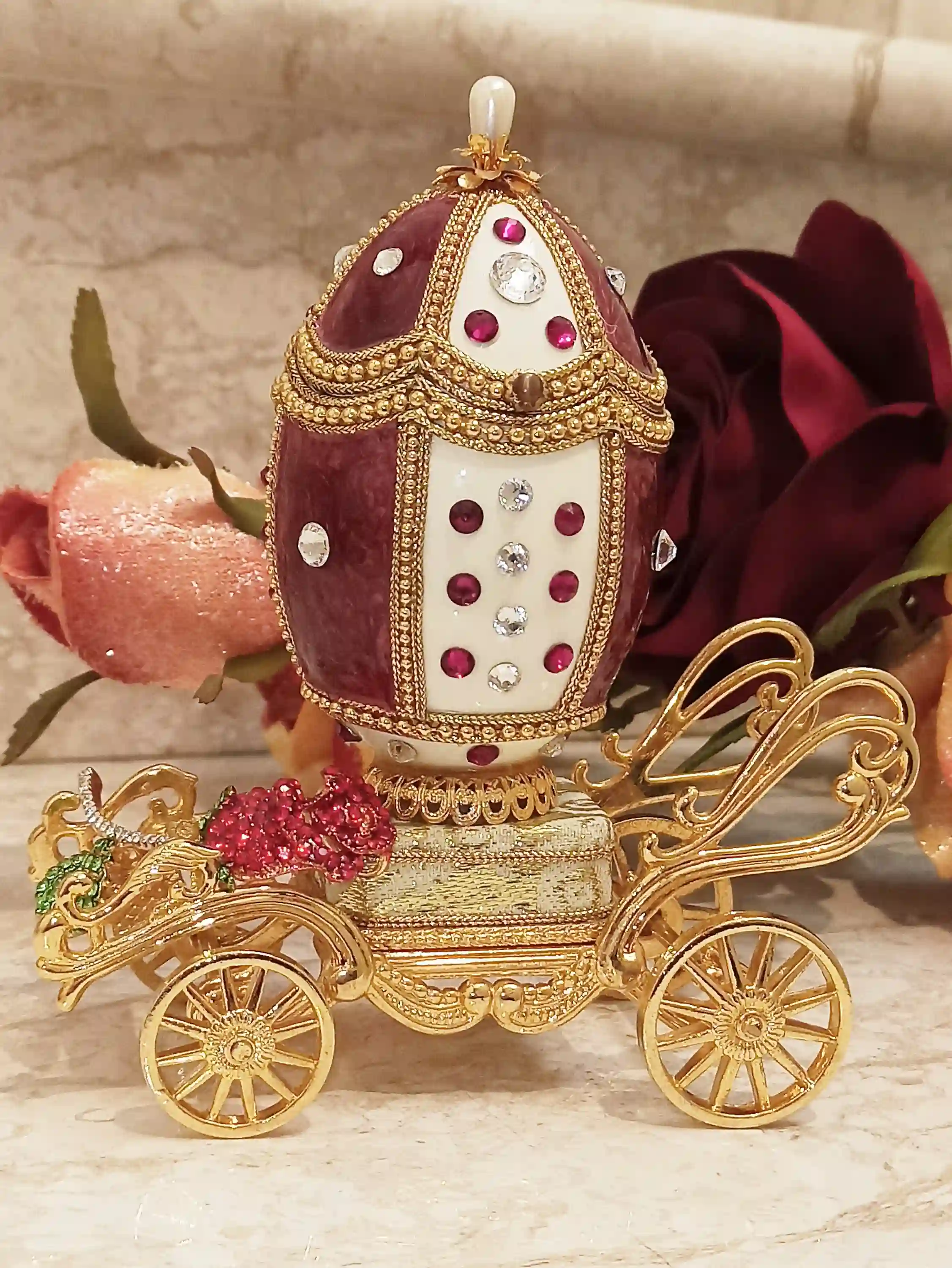 One Of a Kind Faberge Egg style First Anniversary gift for wife Royal Carriage Faberge egg Trinket Box Musical Jewelry box Faberge 24kGold 