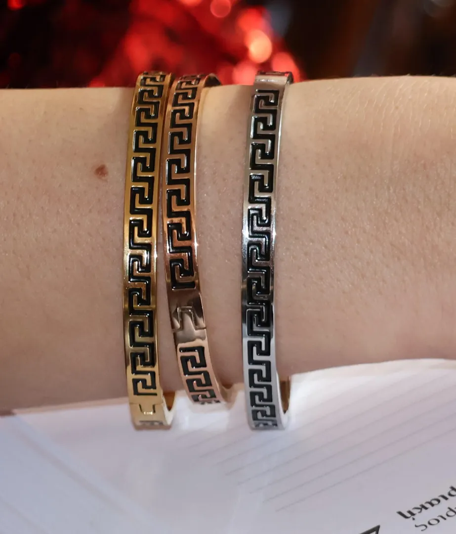 Handmade Greek Key Bangle Set: 18k Gold Silver Meander Bracelets Infinity Bracelet Graduation Success