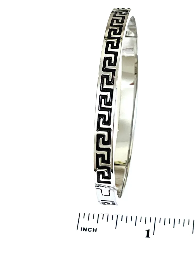 Pierre Lorren Ancient Greek Key Bracelet, Meander Bracelet, Greek Key Jewelry, Handmade Grecian Jewelry, Statement Bracelet, Silver, White Gold.