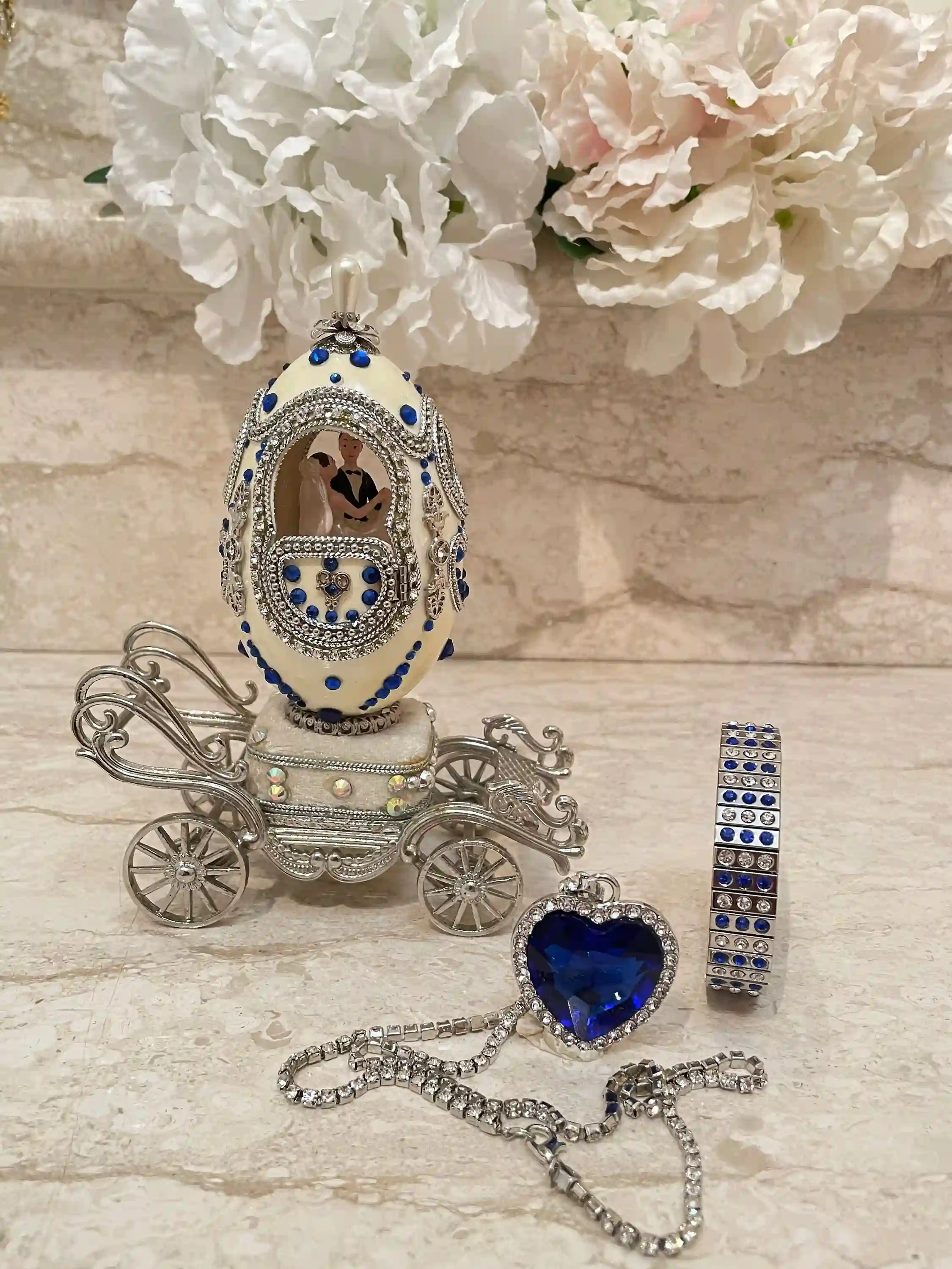 Designer Gifts ONE Of a KIND Faberge Egg Music, Sapphire Gem HANDCARVED Natural Egg , Daughter Wedding Gift From Dad, Wedding Proposal Box 