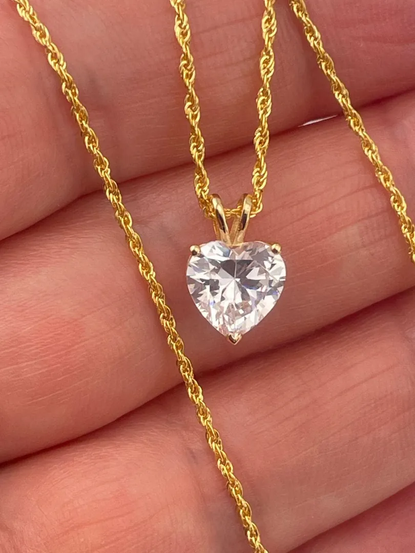 1.5ct Diamond Heart Pendant Necklace 18k Solid Gold Handmade Jewelry