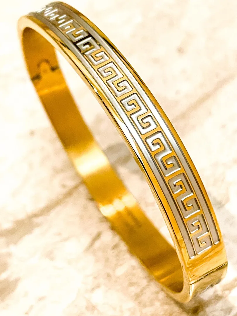 18kt Greek Key Meander Jewelry Silver Meander Bracelets 18k Gold Vermeil HANDMADE Bangle Symbolic Gift for Success & Eternity Pierre Lorren