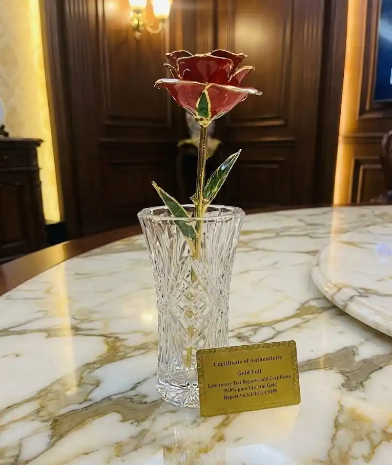 Limited Edition Red Sparkle Rose - Original 24k Gold Pure Gold Rose - Real Rose with Certificate Handmade by Pierre Lorren