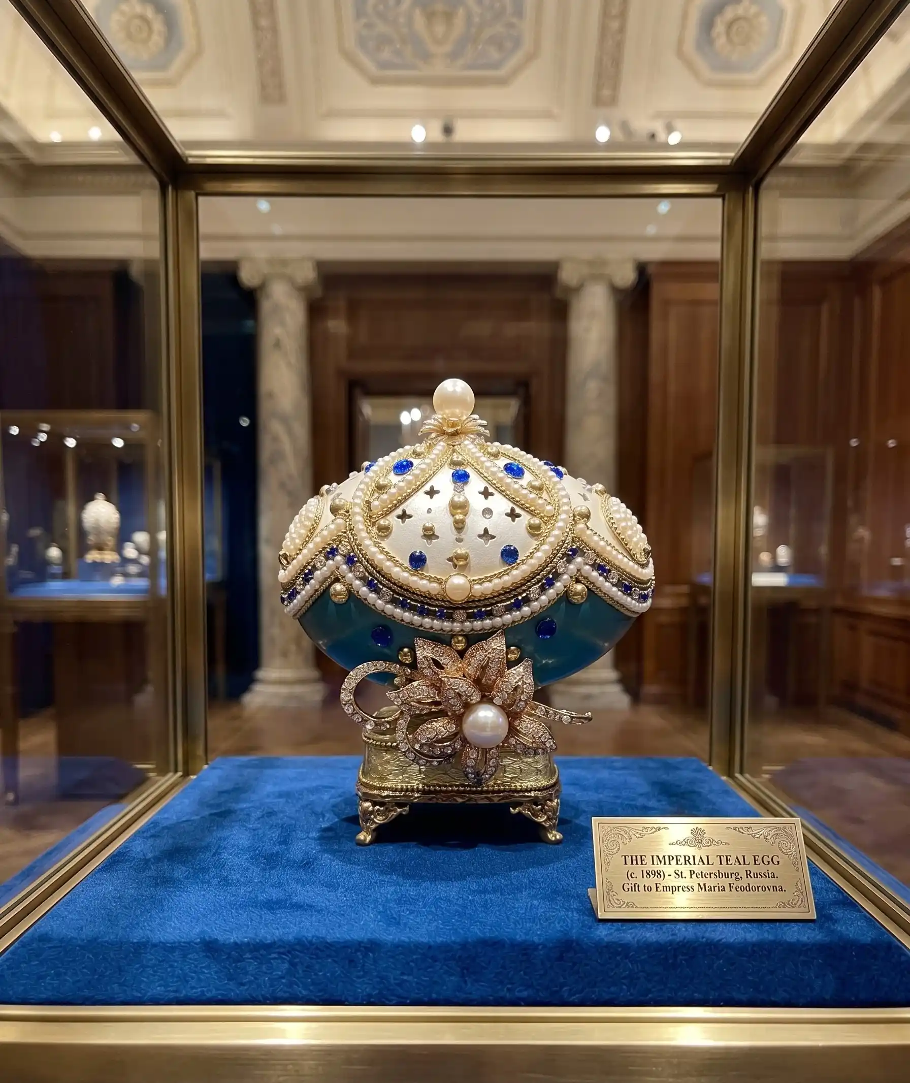 1985 One Only - Blue Faberge-Style Egg Luxurious Wedding SET Gift NATURAL HAND Carved Faberge Egg Style Ring Bearer box for wedding 24k Christmas Gift for her Plus FAberge egg Necklace Bracelet & Fine Jewelry Blue 18k Sterling Silver Faberge egg Pendant