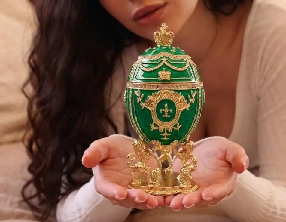 Unique Green Marble Swirl Fabergé Egg Home Decor Faberge Style Eggs Swarovski Pure Gold Decor Handmade Gifts for Wedding Day Bride to Be Gifts