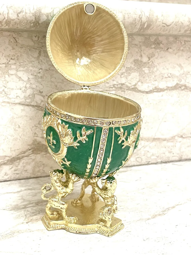 Unique Green Marble Swirl Fabergé Egg Home Decor Faberge Style Eggs Swarovski Pure Gold Decor Handmade Gifts for Wedding Day Bride to Be Gifts