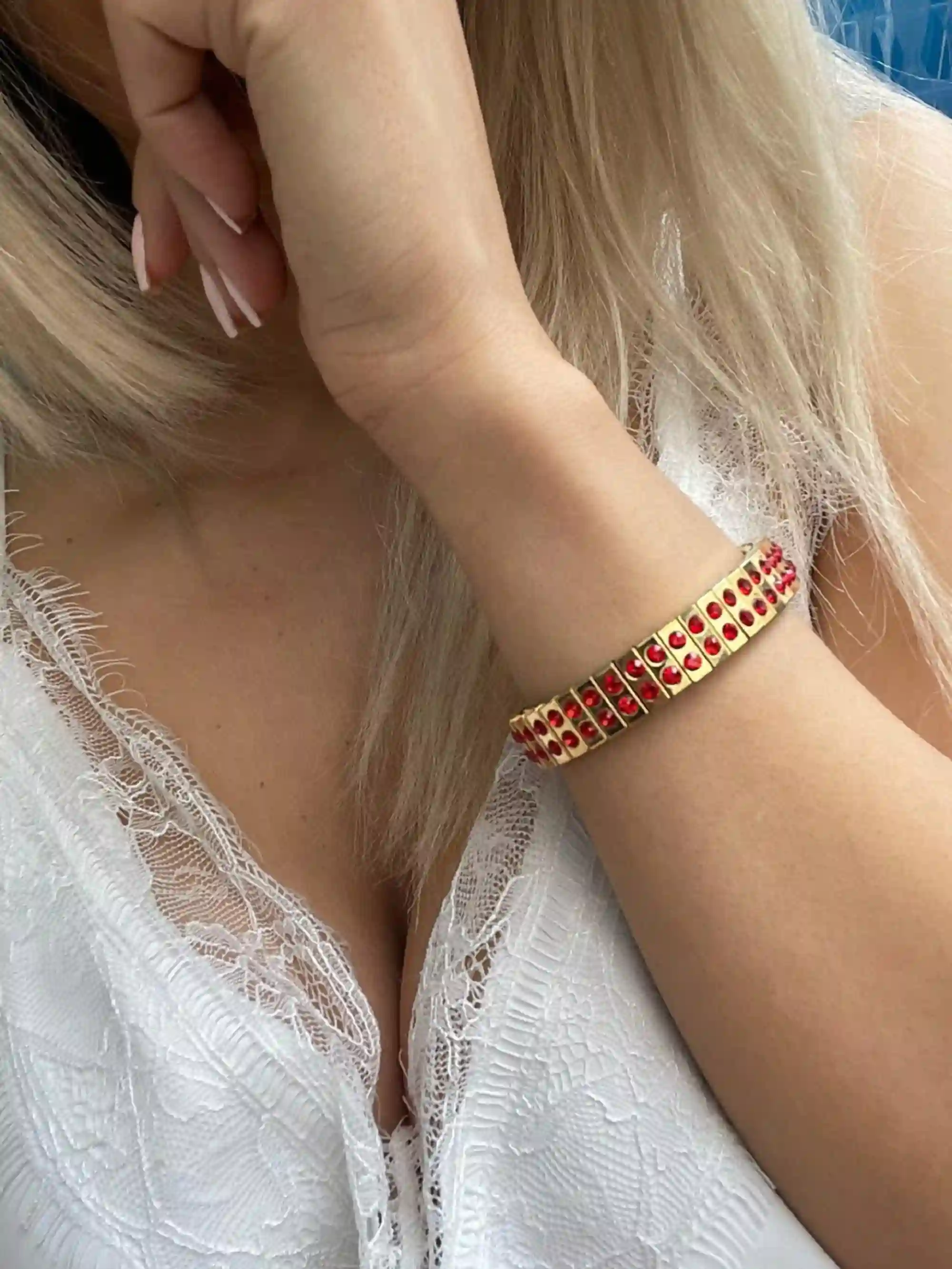 Ruby GOLD Bracelet, July Birthstone Bracelet, Minimalist Jewelry, HANDMADE, Swarovski, Bracelet, 40th Birthday gift for her, Christmas, 2ct 