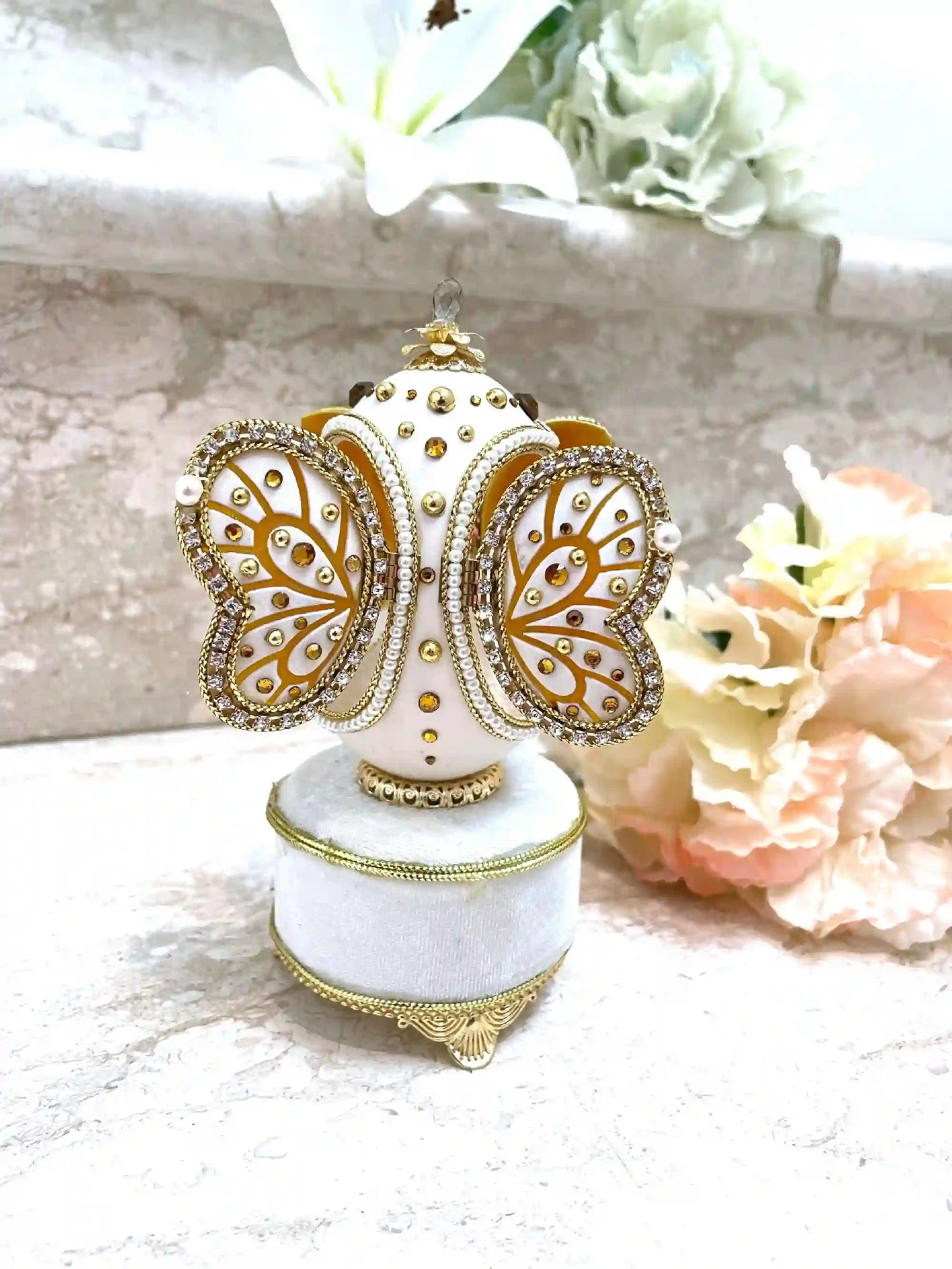 Faberge style Luxury Jewelry Box 24k GOLD CITRINE Gift for Her HANDMADE Natural Egg Faberge egg Ornament Ballerina Lover Faberge egg Music 