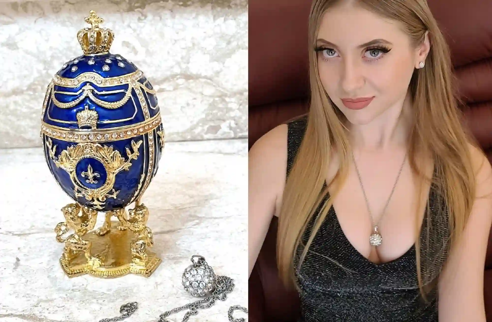 Faberge Egg Trinket Faberge Egg Ornaments Fabrege Egg Faberge style egg Gift for Her Carl Faberge PLUS Her HANDMADE Silver Diamond Necklace 