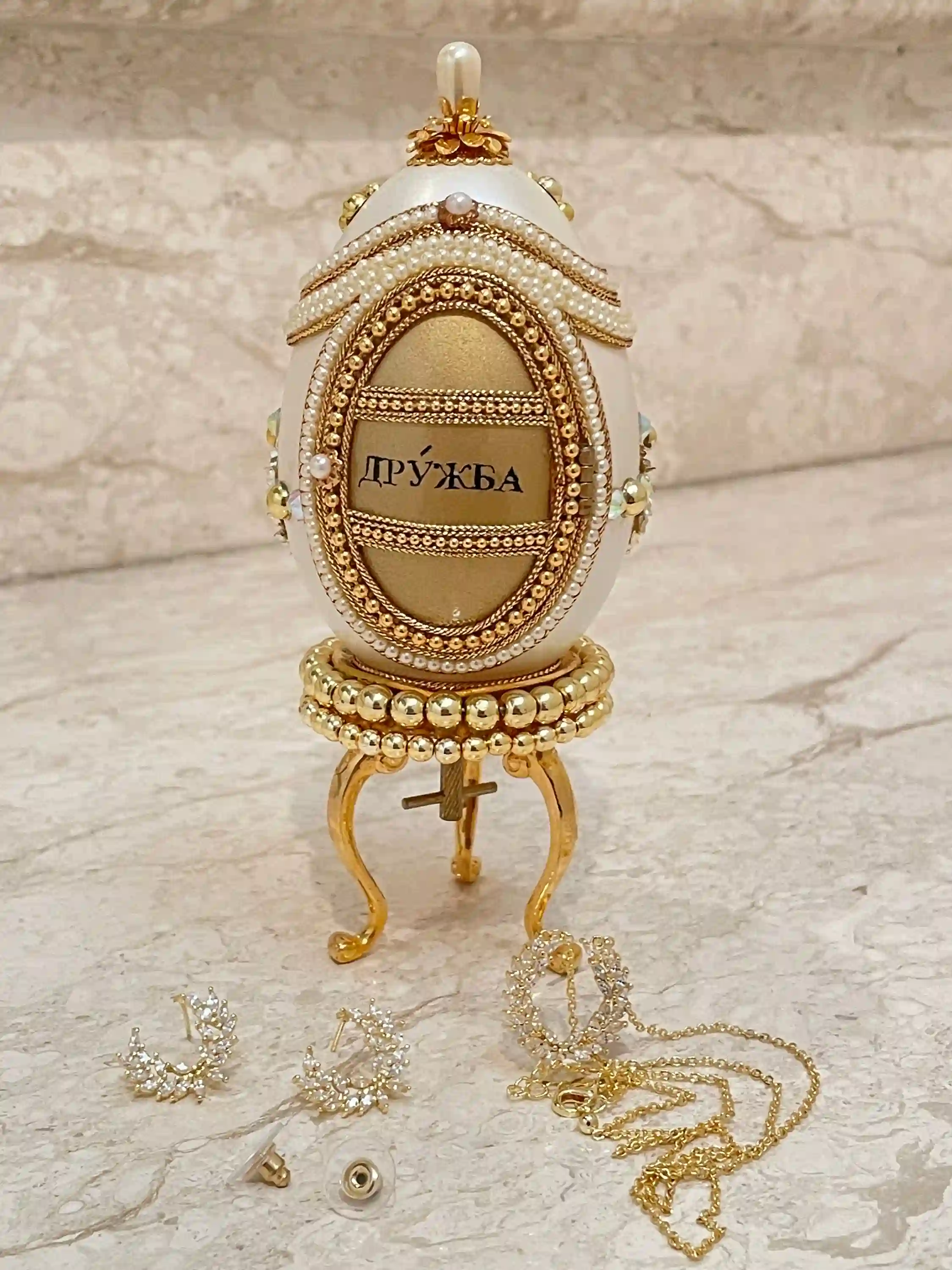 ONE Of A KIND Faberge Egg Jewelry Box Daughter Wedding Day Gifts Collectible Item Swarovski Handset Faberge Egg style Natural HANDCARVED Egg 