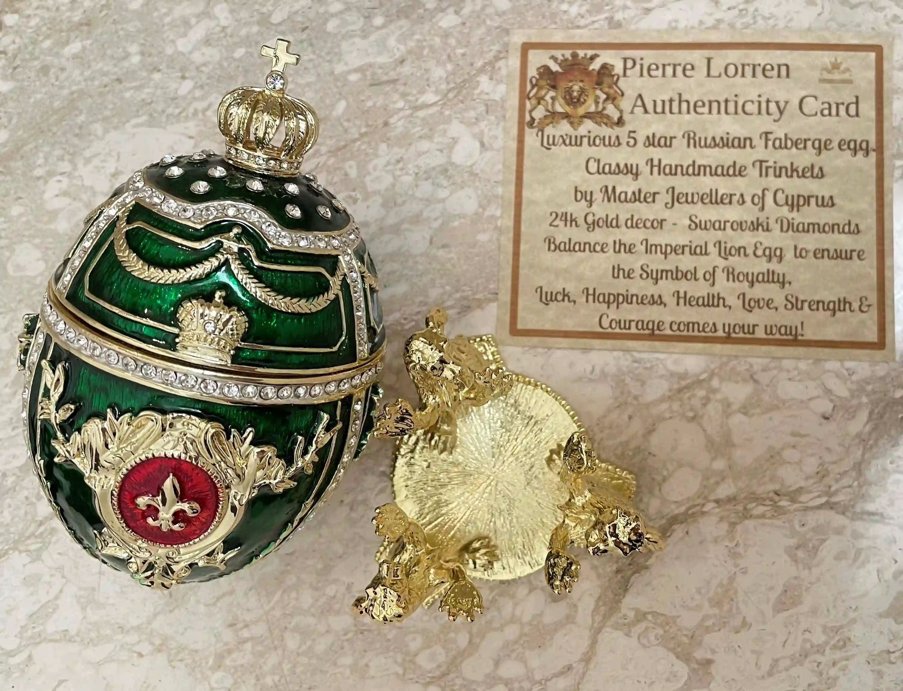 Emerald Faberge egg Ornament Faberge style Easter egg Home decor gift for her 24k GOLD 300 SWAROVSK HANDSET Bday Faberge Unique Jewelry box 