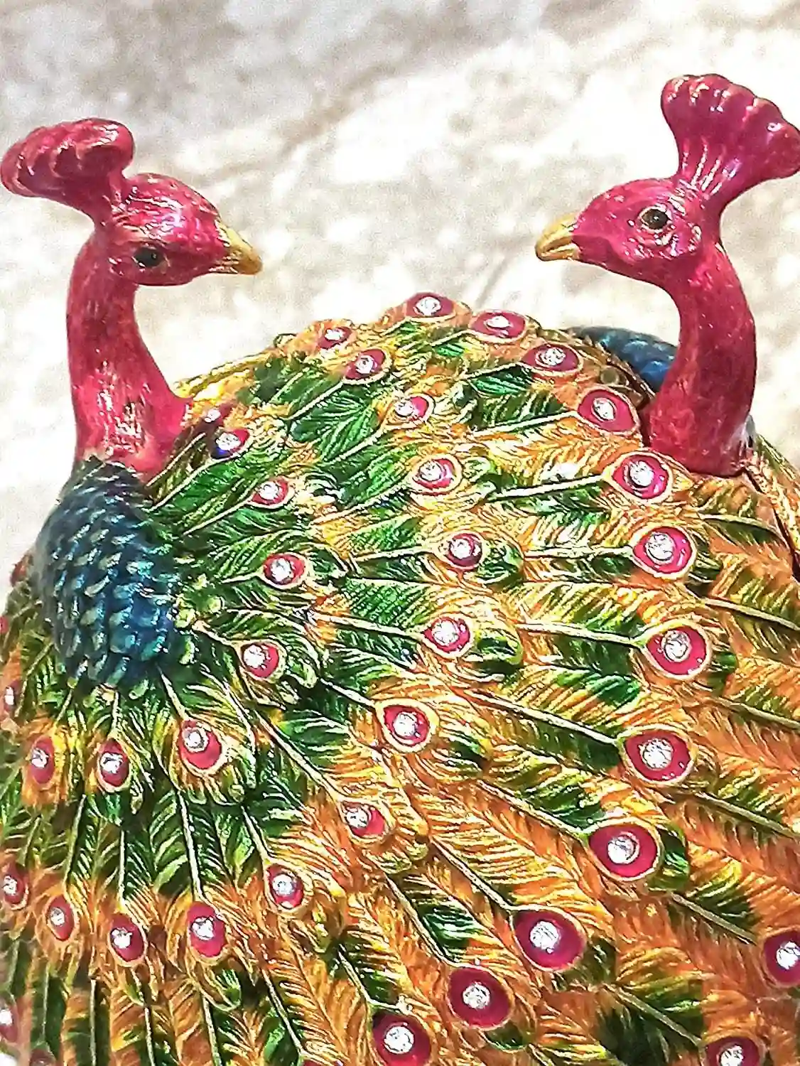 XL Peacock Faberge egg style, Peacock Jewelry Box, Peacock Keepsake box, Peacock Box, Peacock Lover Gift, Handmade, Peacock Gifts, HANDSET 
