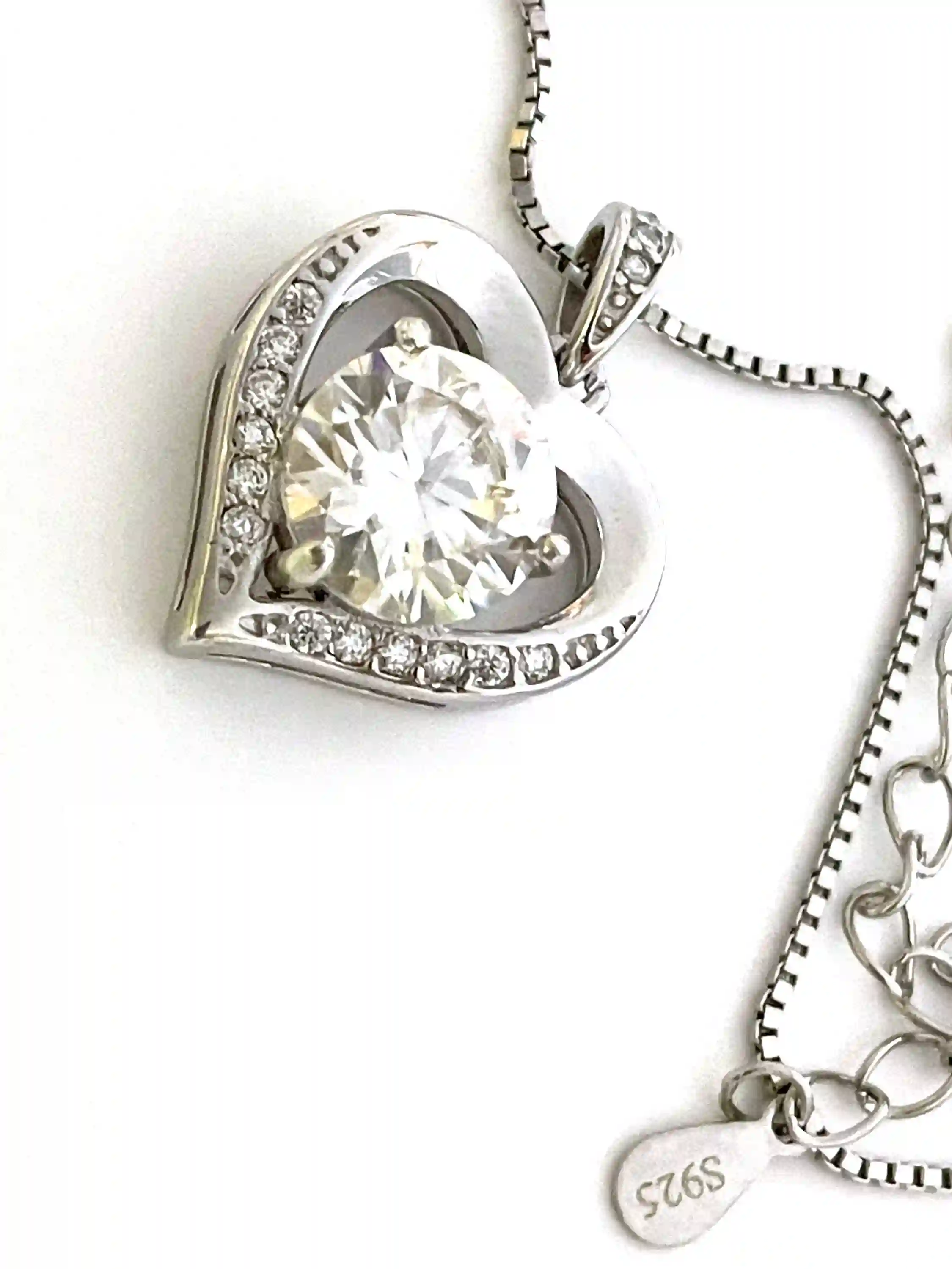 Handmade Diamond Necklace Heart Shaped Pendant Diamond Heart Jewelry Valentines Day gift Fine Jewelry White gold 18k Sterling Silver gifts 