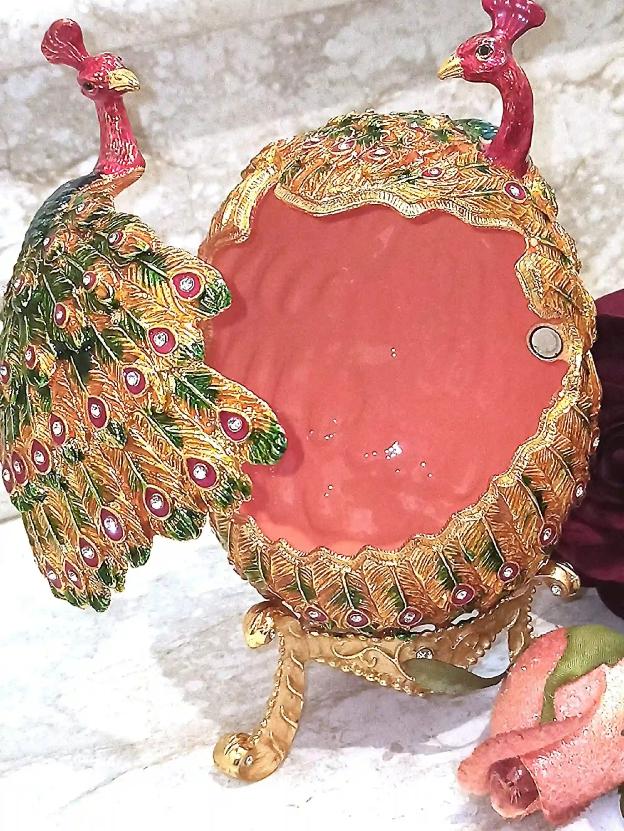 Large Easter Egg Ornament Trinket Gift for Couple Faberge Love Peacock 24k GOLD HANDSET 160 Swarovski Diamond & Ruby Bracelet DESIGNER Egg 