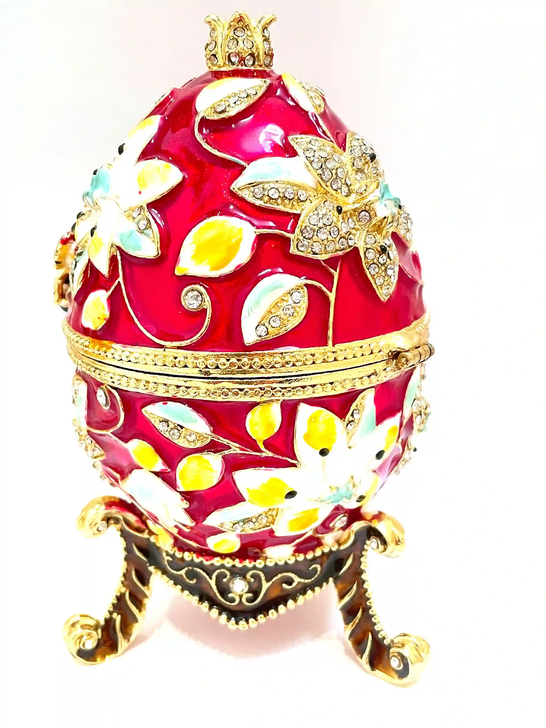 Red Faberge Egg style, Pomegranate Trinket, GOOD LUCK Gift, House Warming gift, Pomagranet Collectors Egg 400Crystal Handset - Handmade Box 