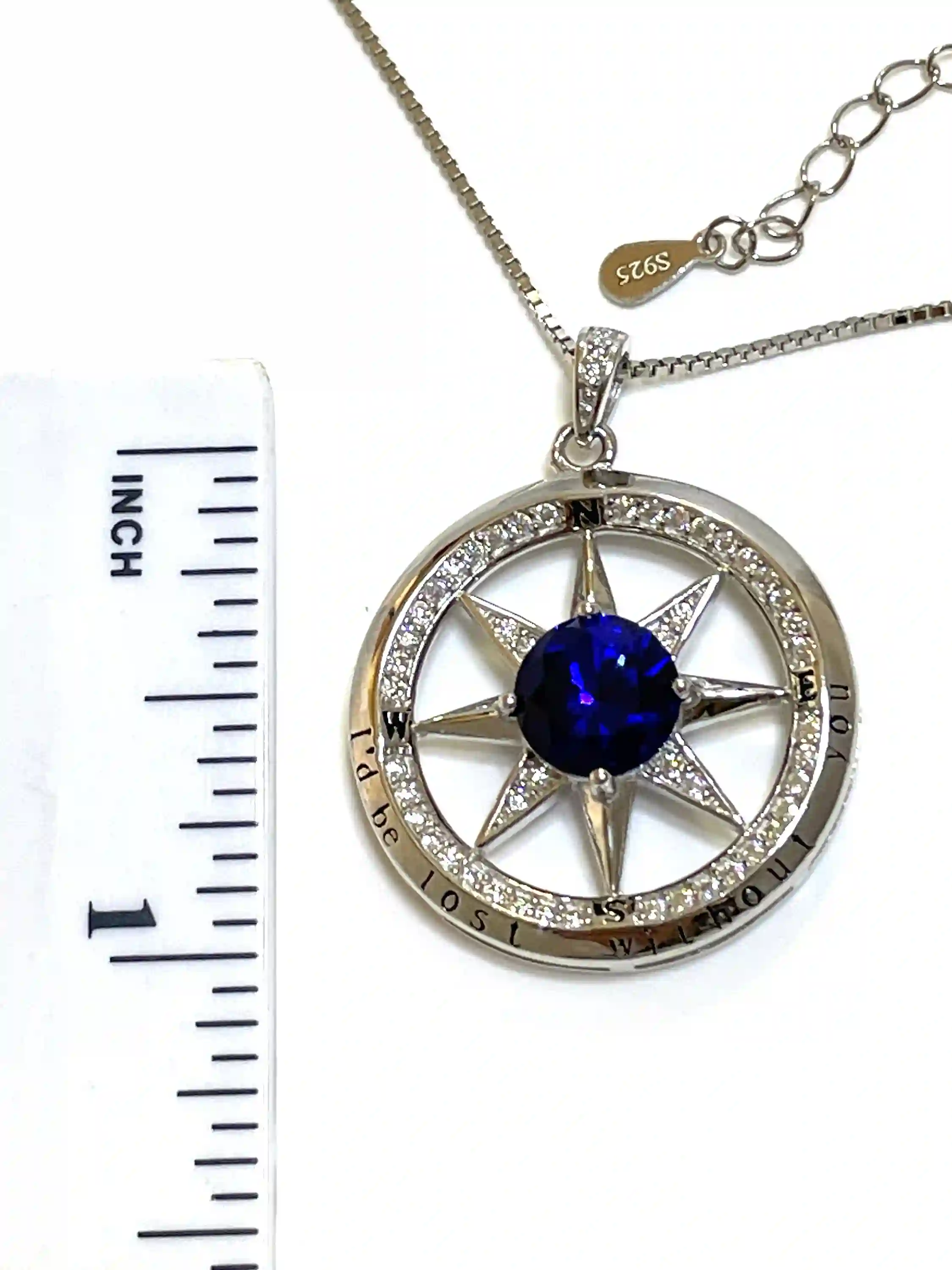 3.5 carat Natural SAPPHIRE Compass Necklace Sapphire Pendant DIAMOND Jewelry Compass Pendant White Gold Silver 925 Anniversary Handmade 