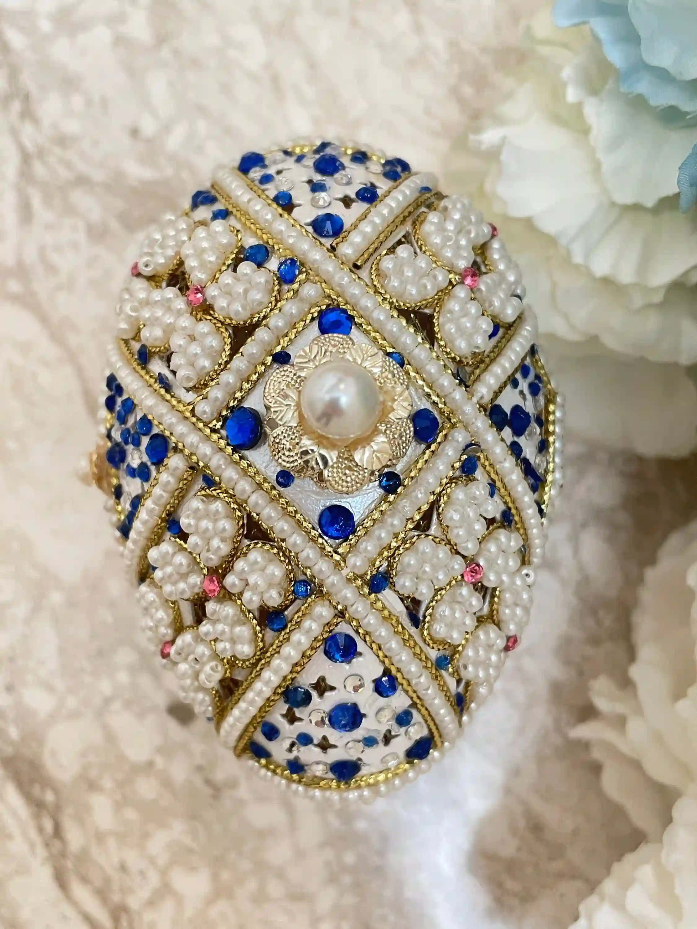 VALENTINE Day gift for her Something Blue FABERGE egg BRIDE tobe present on Valentine's day Faberge egg Handcarved Silk Musical Box present 