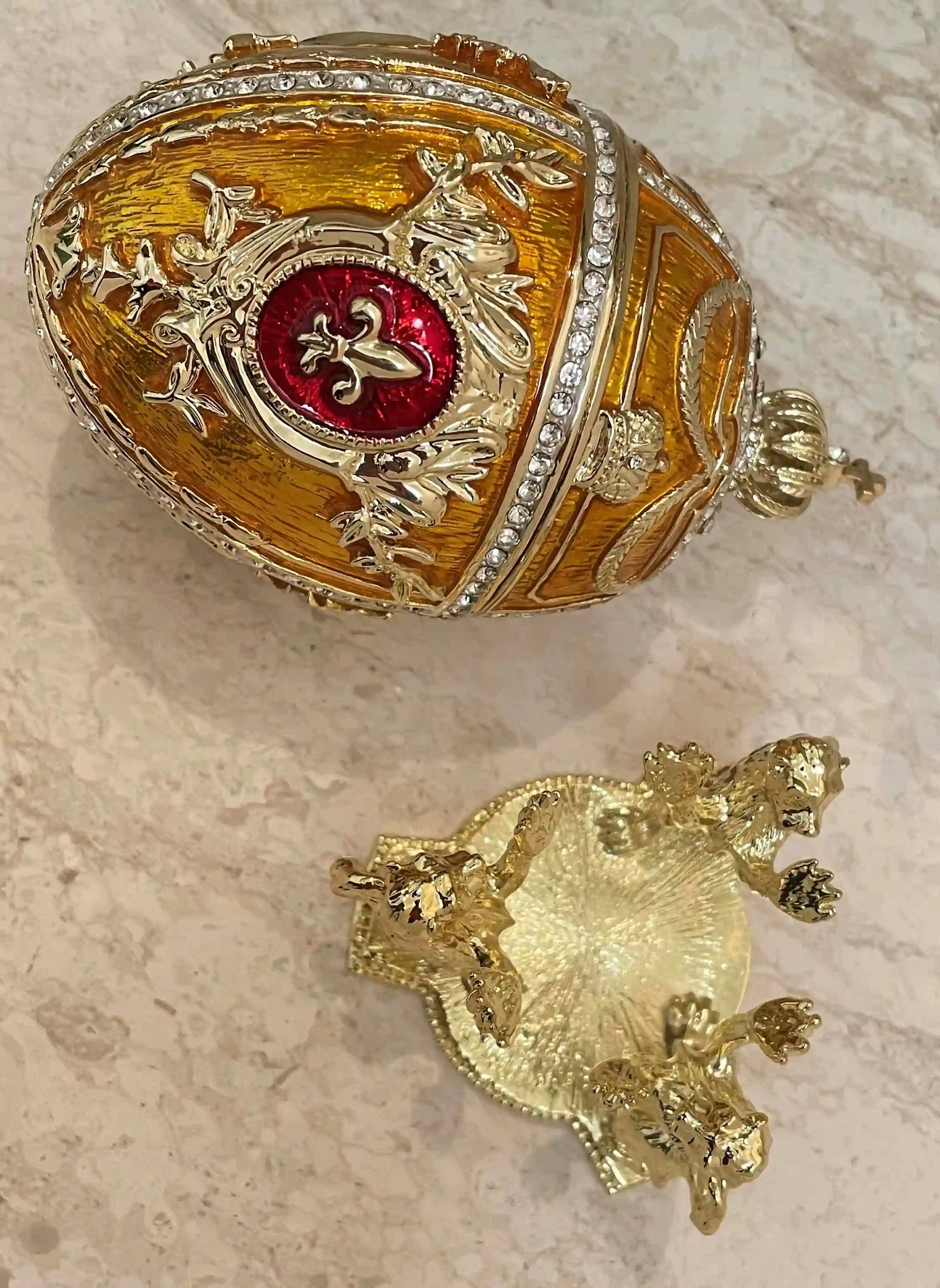 Egg Faberge Exquisite Luxurious 5* Tangerine Quartz Fabrege style Imperial Egg HANDMADE 24kGOLD AustrianCrystal HANDSET Mothers Day Birthday 
