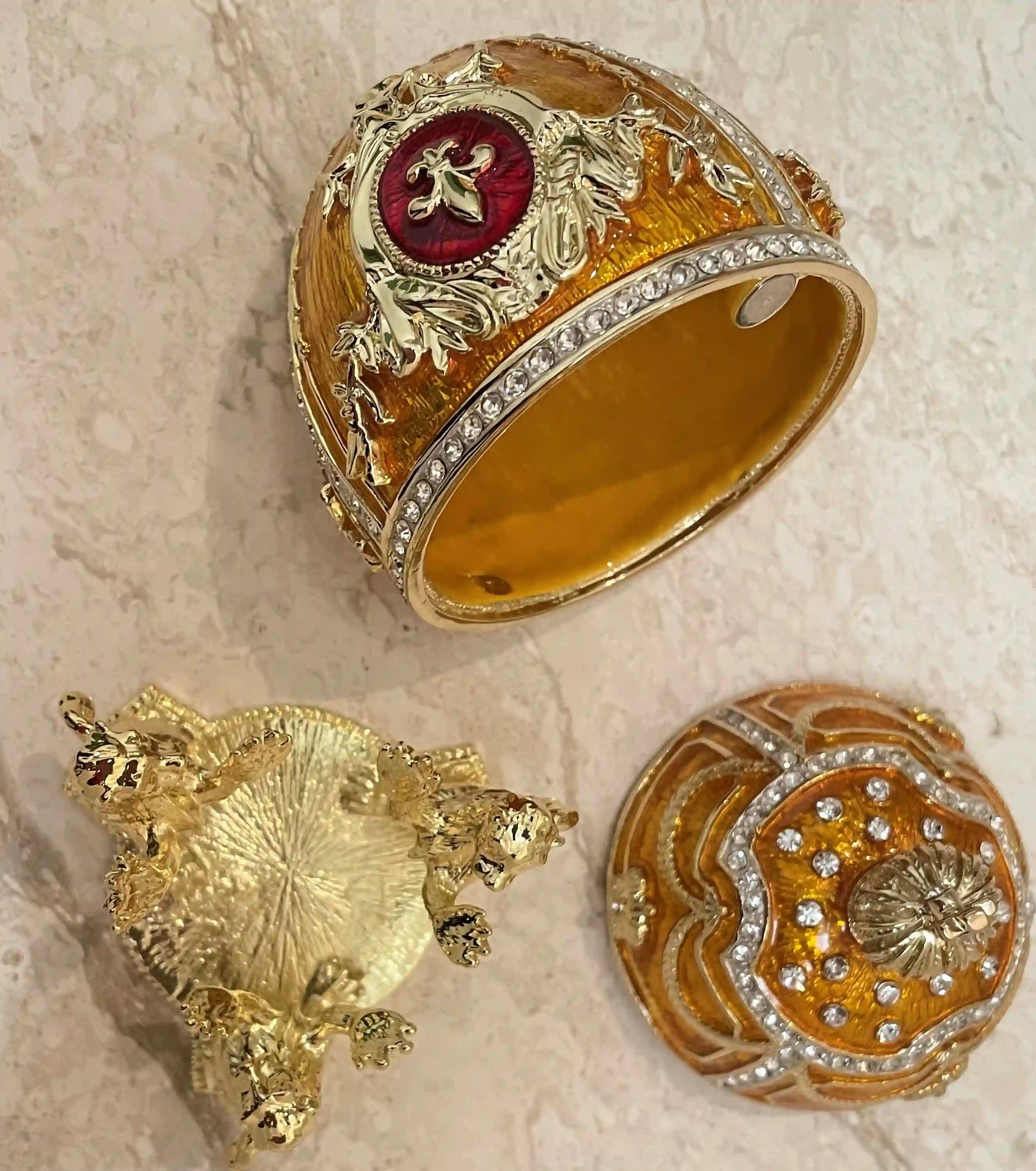 Egg Faberge Exquisite Luxurious 5* Tangerine Quartz Fabrege style Imperial Egg HANDMADE 24kGOLD AustrianCrystal HANDSET Mothers Day Birthday 