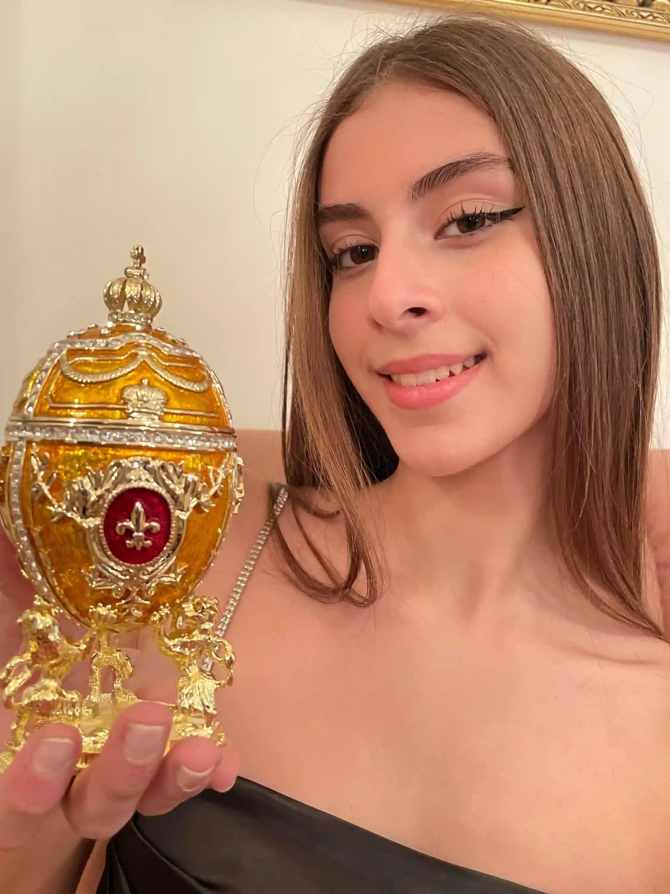 Luxurious 5* Tangerine Quartz Faberge Egg Decor Faberge Egg Jewelry box Guilloche 24k AustrianCrystal Handset Valentine Day Home Decor gift 