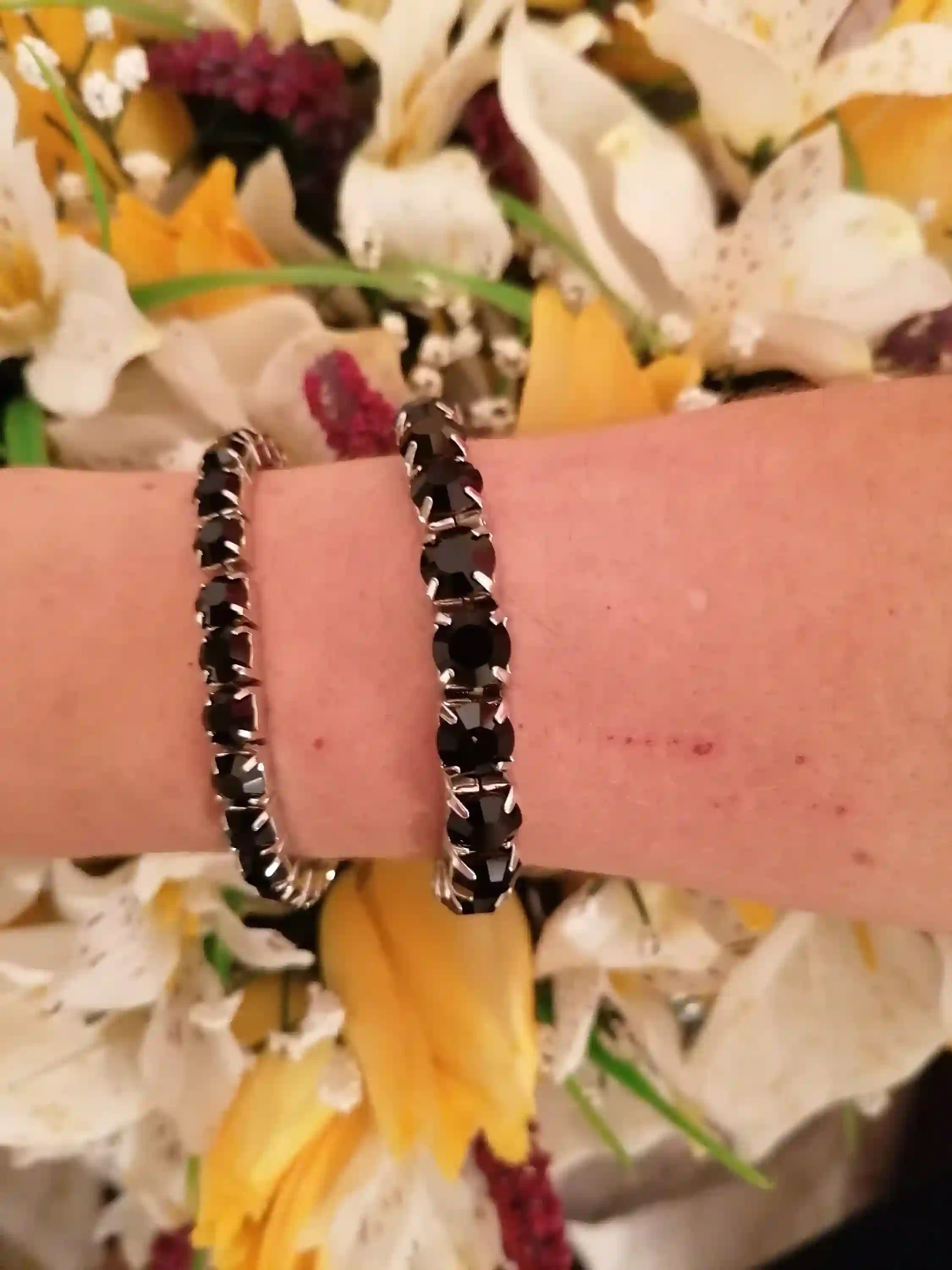 Black crystal bracelet 18kt white gold plated Black tourmaline Tennis bracelet Jet black Evening bracelet Formal jewelry for woman friend cz 