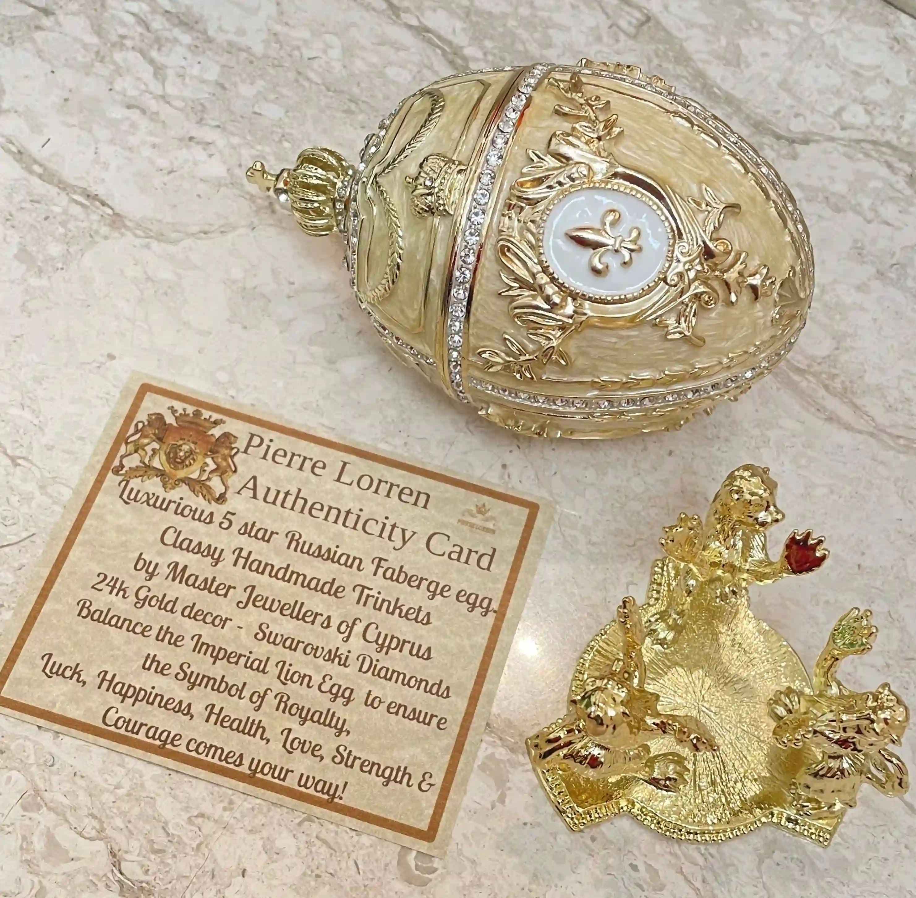 Designer 5* Faberge-Style egg Beige Jewelry Box Faberge Egg Bride Trinket Wedding gift for couple Unique Faberge egg Austrian Crystal HANDSET 5ct 