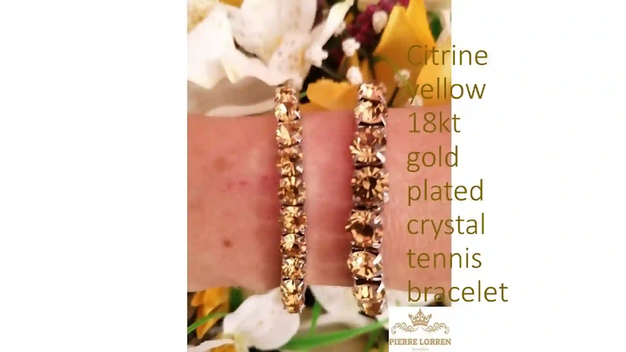CITRINE bracelet 18kt white GOLD SWAROVSKI Gemstone Tennis bracelet for women November birth Jewellery Yellow citrine crystal jewelry gift 