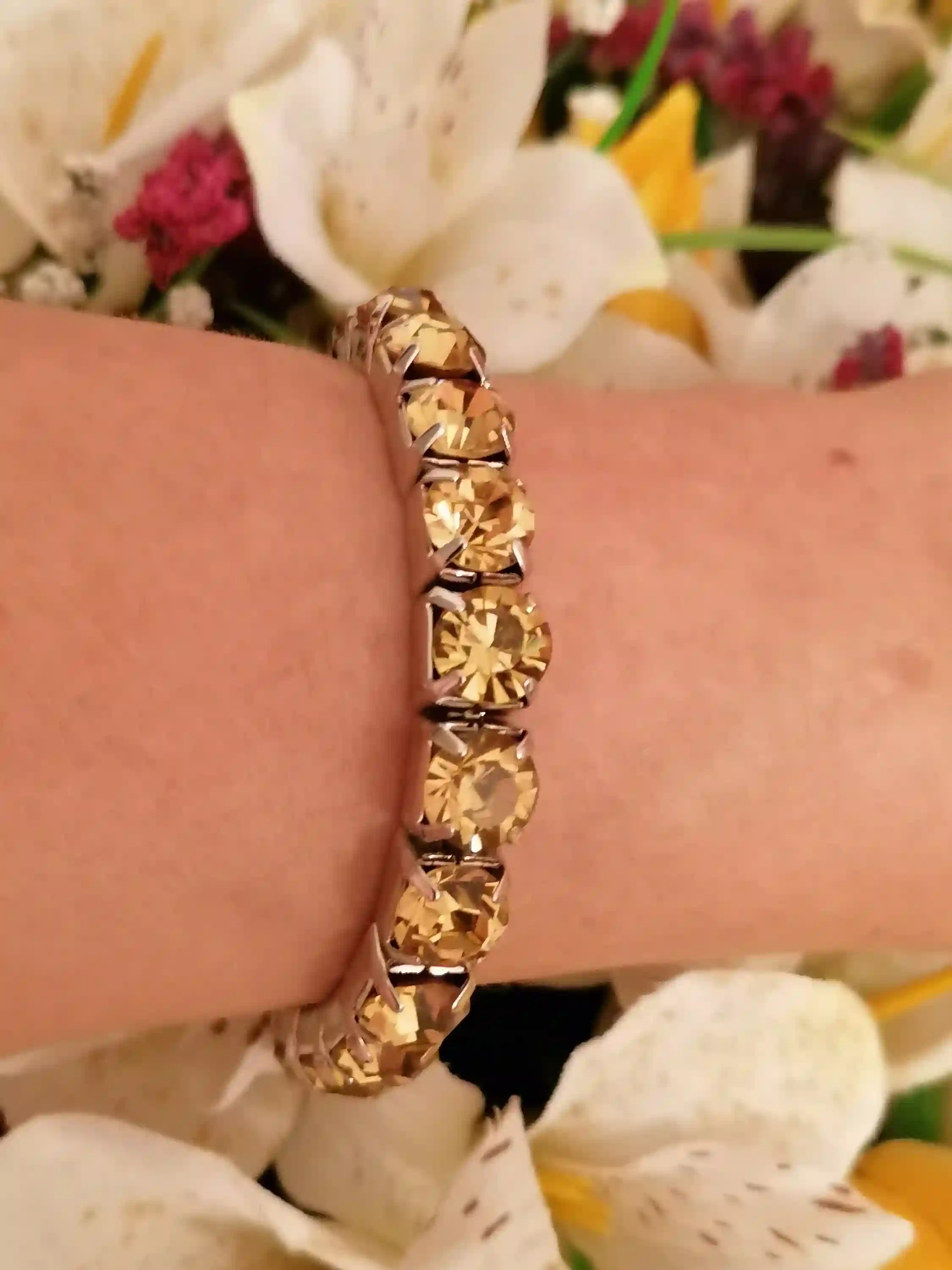 CITRINE bracelet 18kt white GOLD SWAROVSKI Gemstone Tennis bracelet for women November birth Jewellery Yellow citrine crystal jewelry gift 