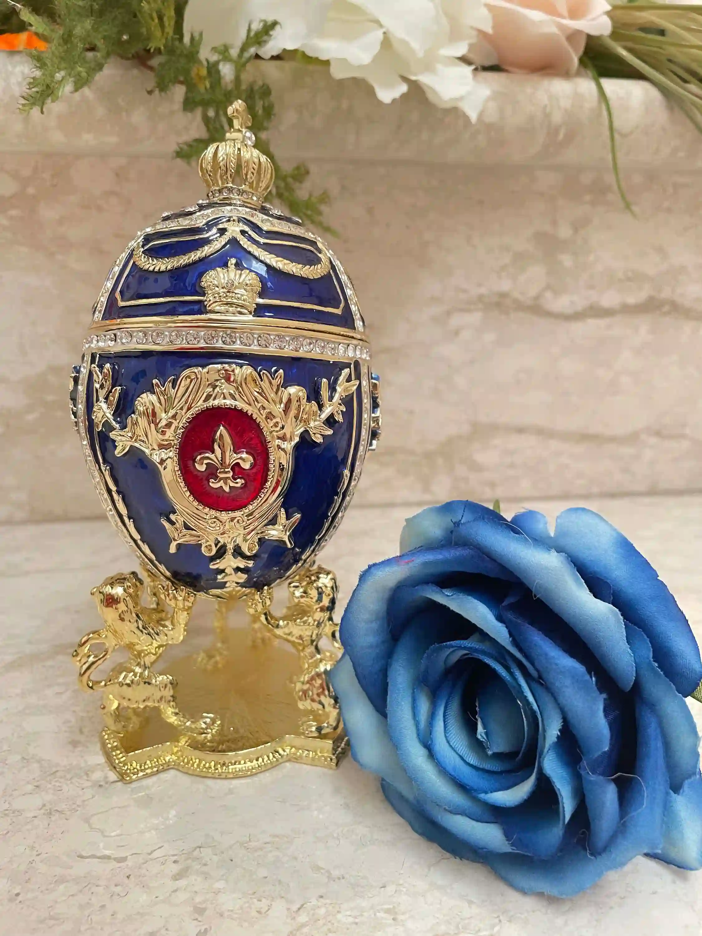 Something Blue Bridal Shower Fabrege Egg Decor Faberge egg 300 Swarovski Diamonds HANDSET 24KGOLD Faberge egg Couple Wedding gift Home decor 