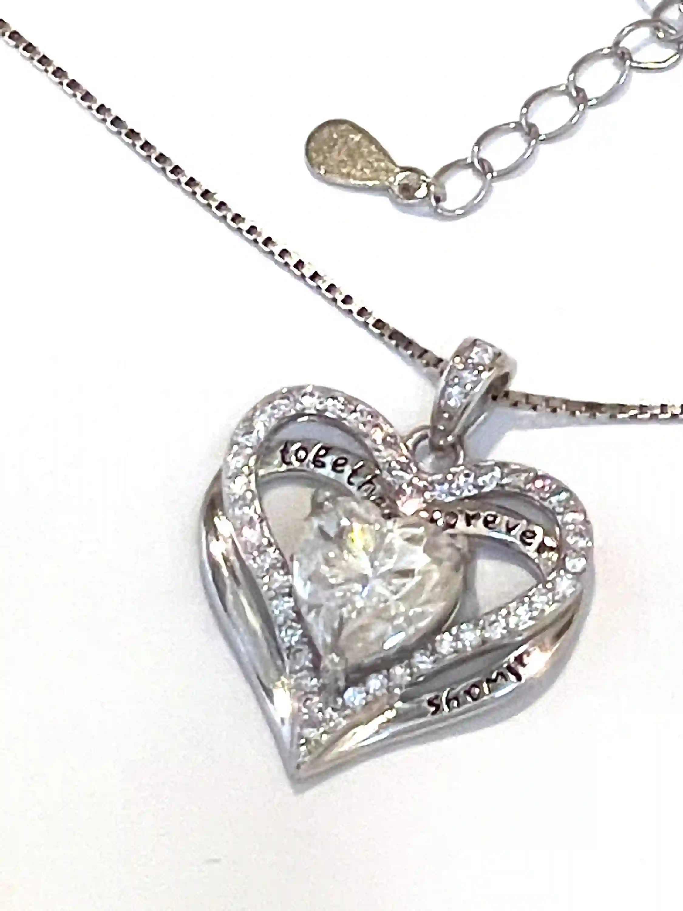 3 carats of Diamonds Heart Shaped Pendant Heart Necklace Solid Sterling Silver 925 Platinum White Gold Anniversary Together Forever Jewelry 