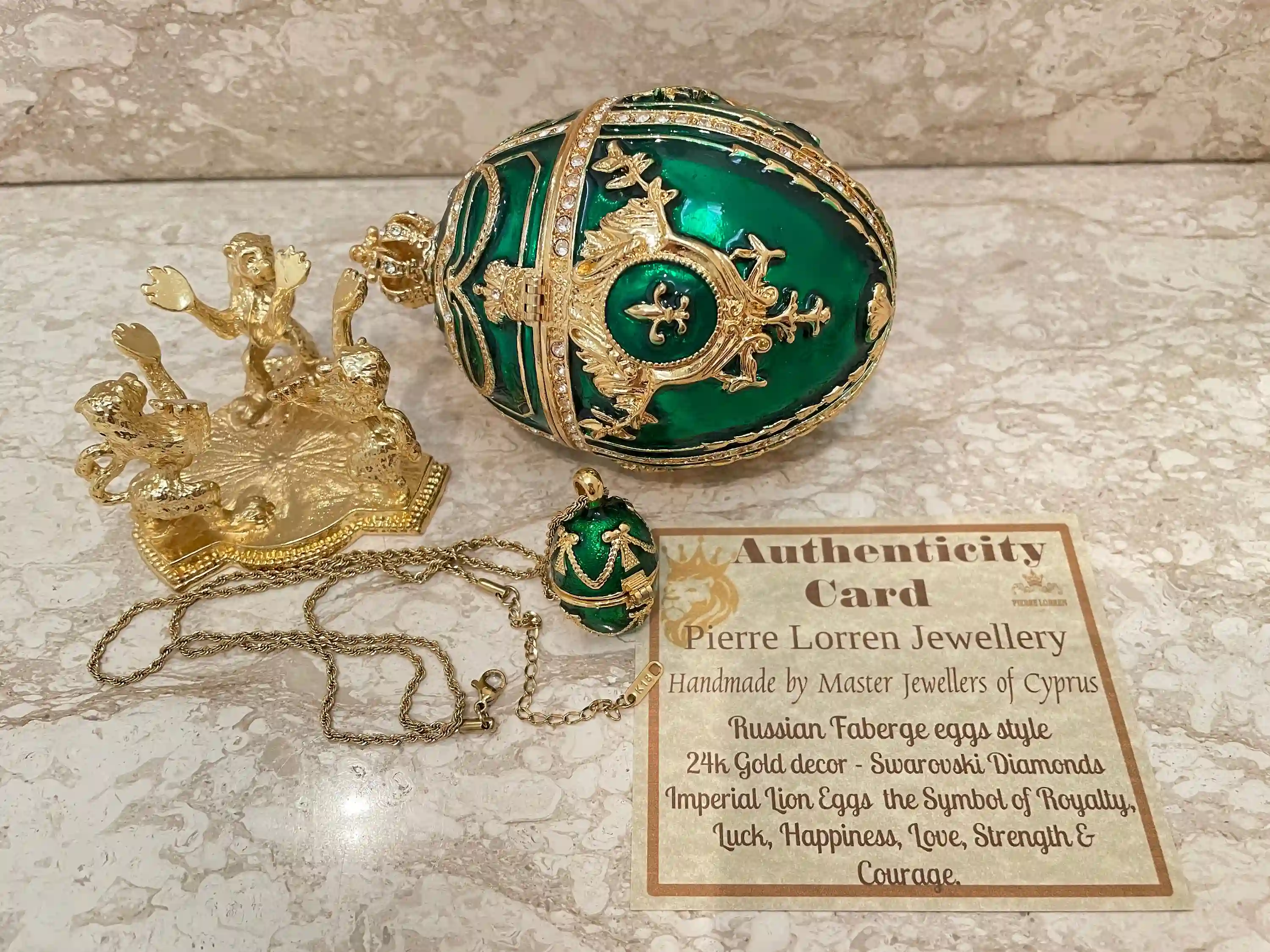 Emerald Necklace Gold, Faberge Egg Style PLUS 24k Faberge Pendant, Faberge Jewelry box, Green Gifts for her, 200 Austrian Crystals Handset 