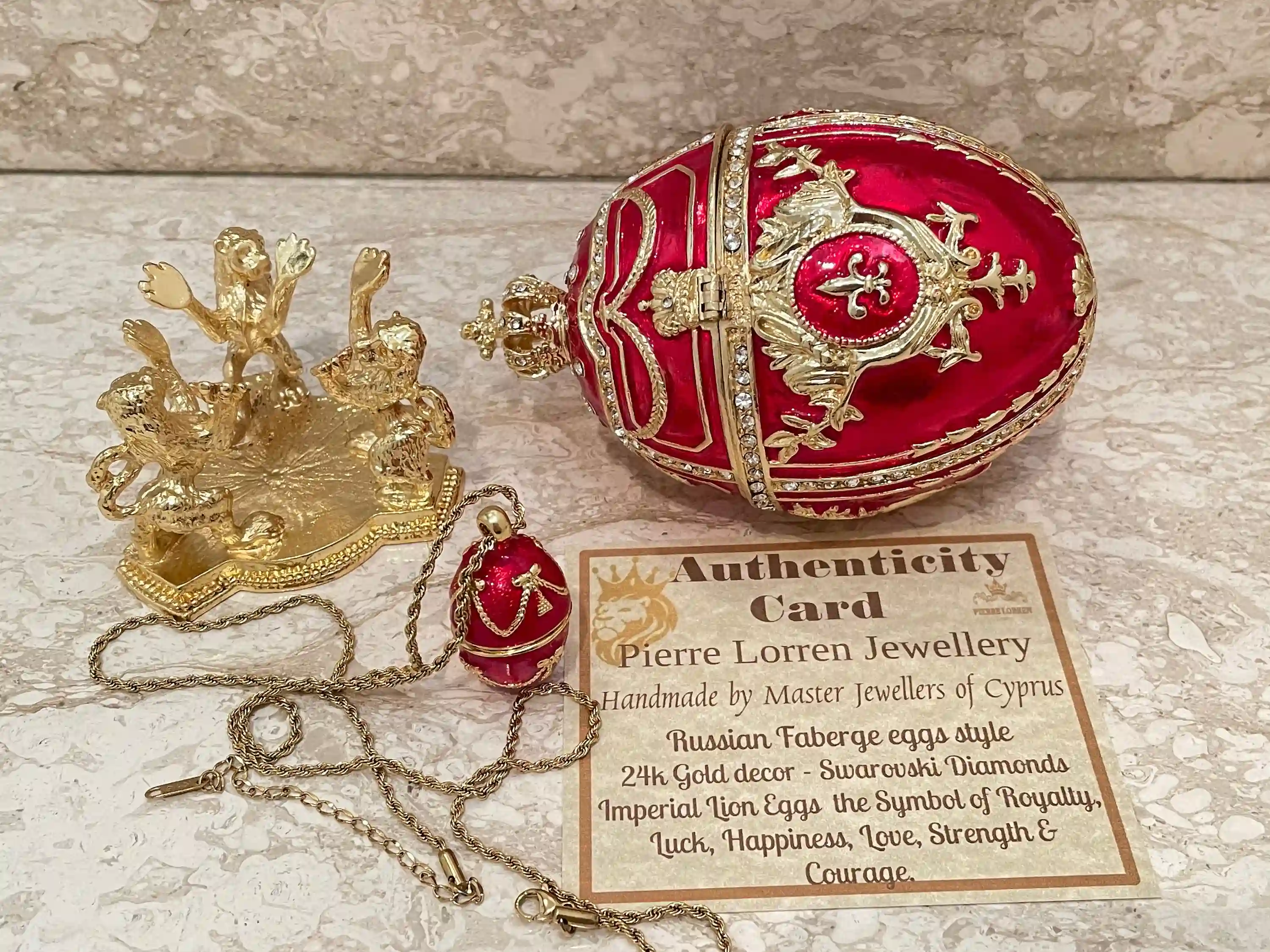Fabrege Egg Style Enamel Egg Jewelry Box PLUS Faberge Egg Pendant Christmas Jewelry set 24k Gold 200 Austrian Crystal HANDMADE Birthday gift 