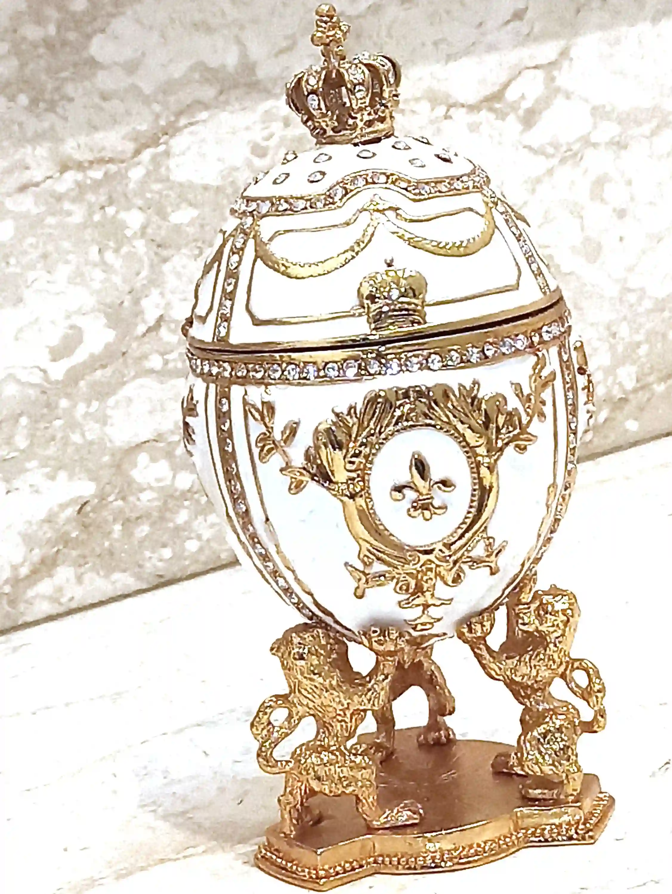 Coronation Lion Faberge Egg trinket box 24kt GOLD/Faberge Collectibles/Faberge egg Ornament/ Faberge Egg Jewelry Boxes/Faberge egg Style 
