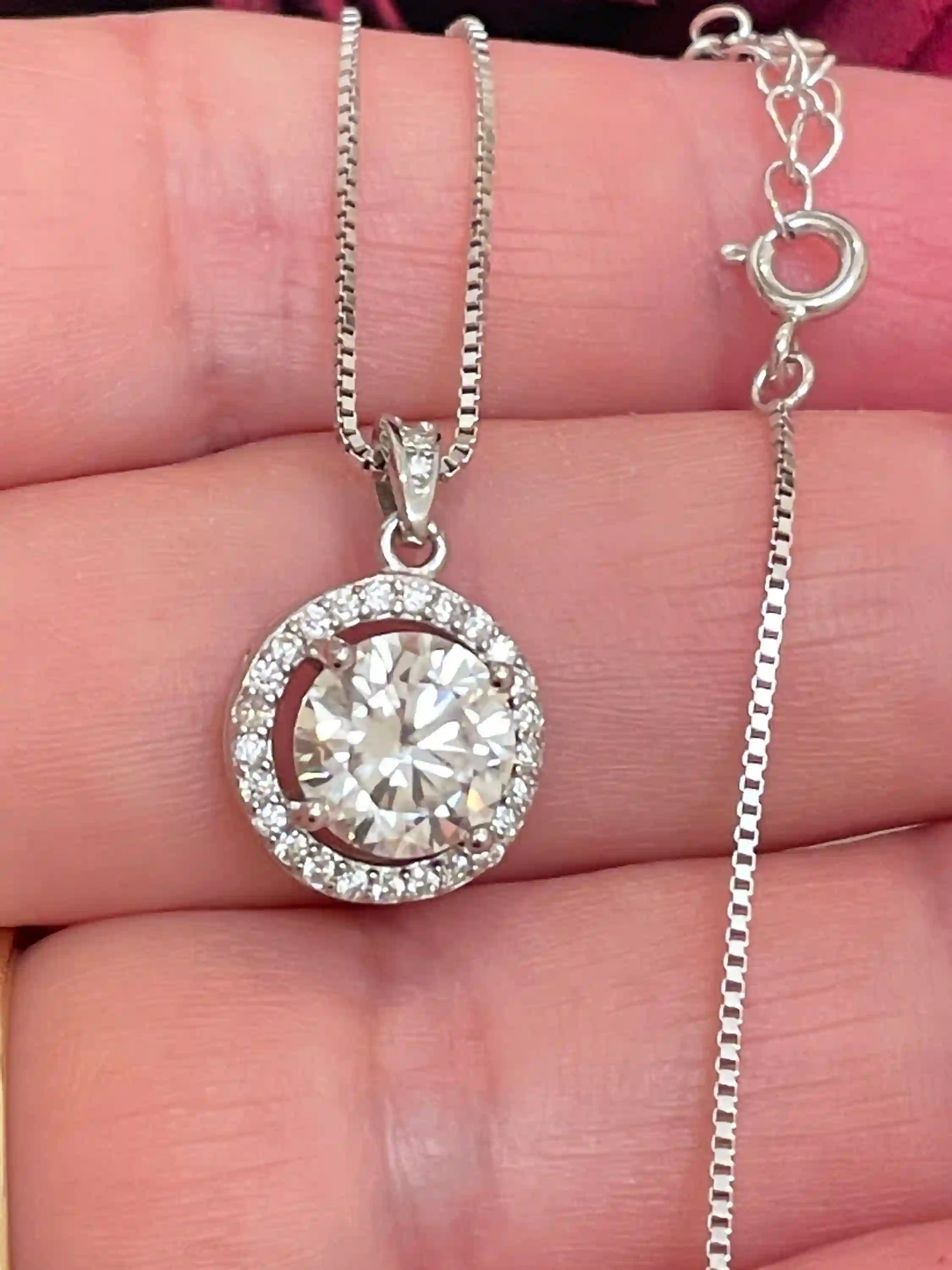 2.2 carat Solitaire Necklace Girlfriend Gift Valentine's day Prong Diamond Solitaire Pendant SOLID Sterling Silver 18kt White GOLD 16