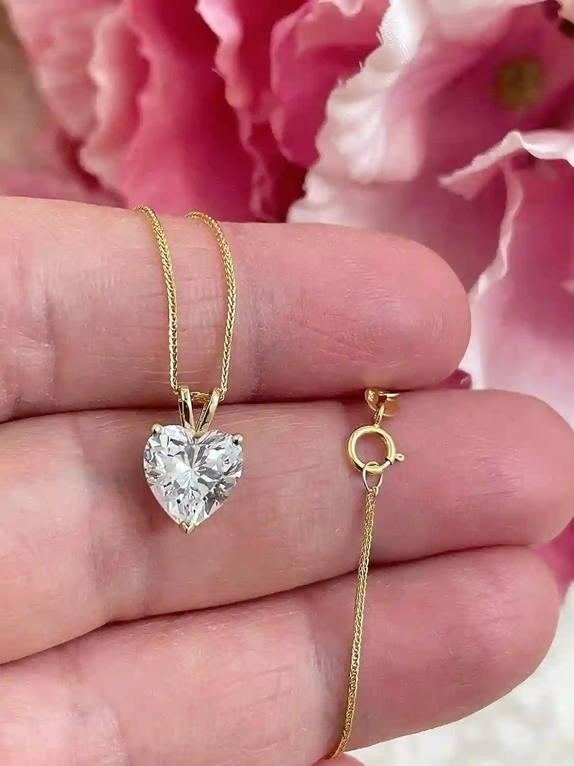 1.5 ctw Valentine's Day Diamond Heart Pendant Necklace SOLID 18k Yellow Gold Valentine Gift 18kt Solitaire Diamond Necklace Heart Jewelry 