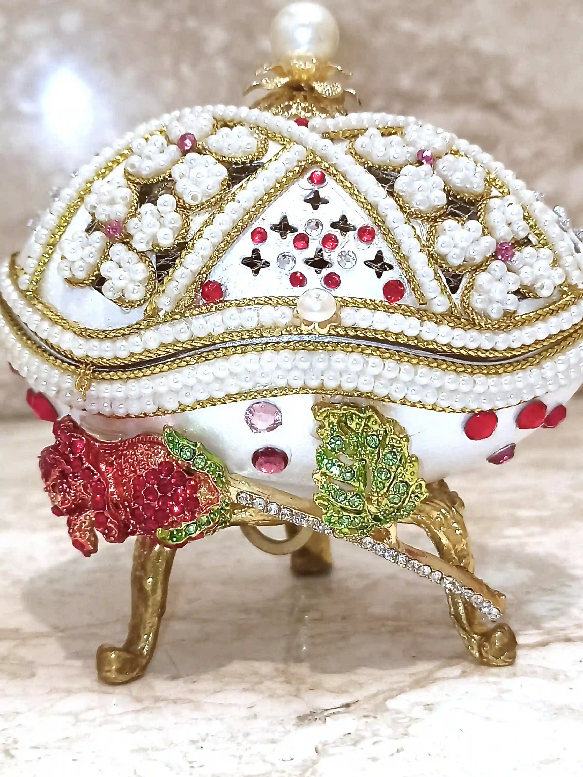 Faberge EGG & Heart Sterling Silver NECKLACE - Ruby Tennis BRACELET Fabrege Egg style Music Box Faberge September Birthday Gift for women 