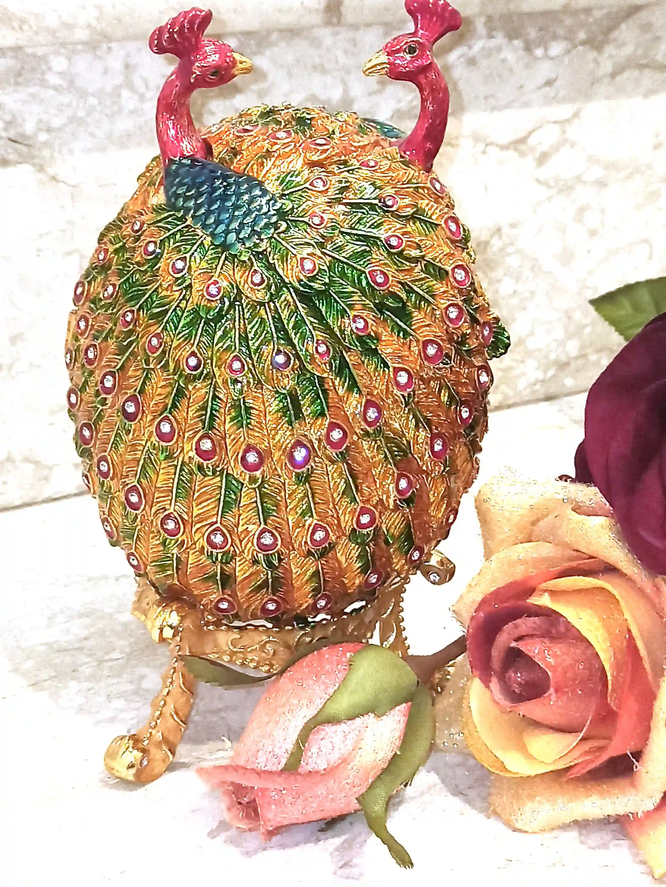XL Rainbow Faberge Egg style 24k GOLD Faberge egg Peacock/Faberge Egg/ Trinket Box Couples Gift /Faberge egg Jewelry Box UNIQUE Wedding Gift 