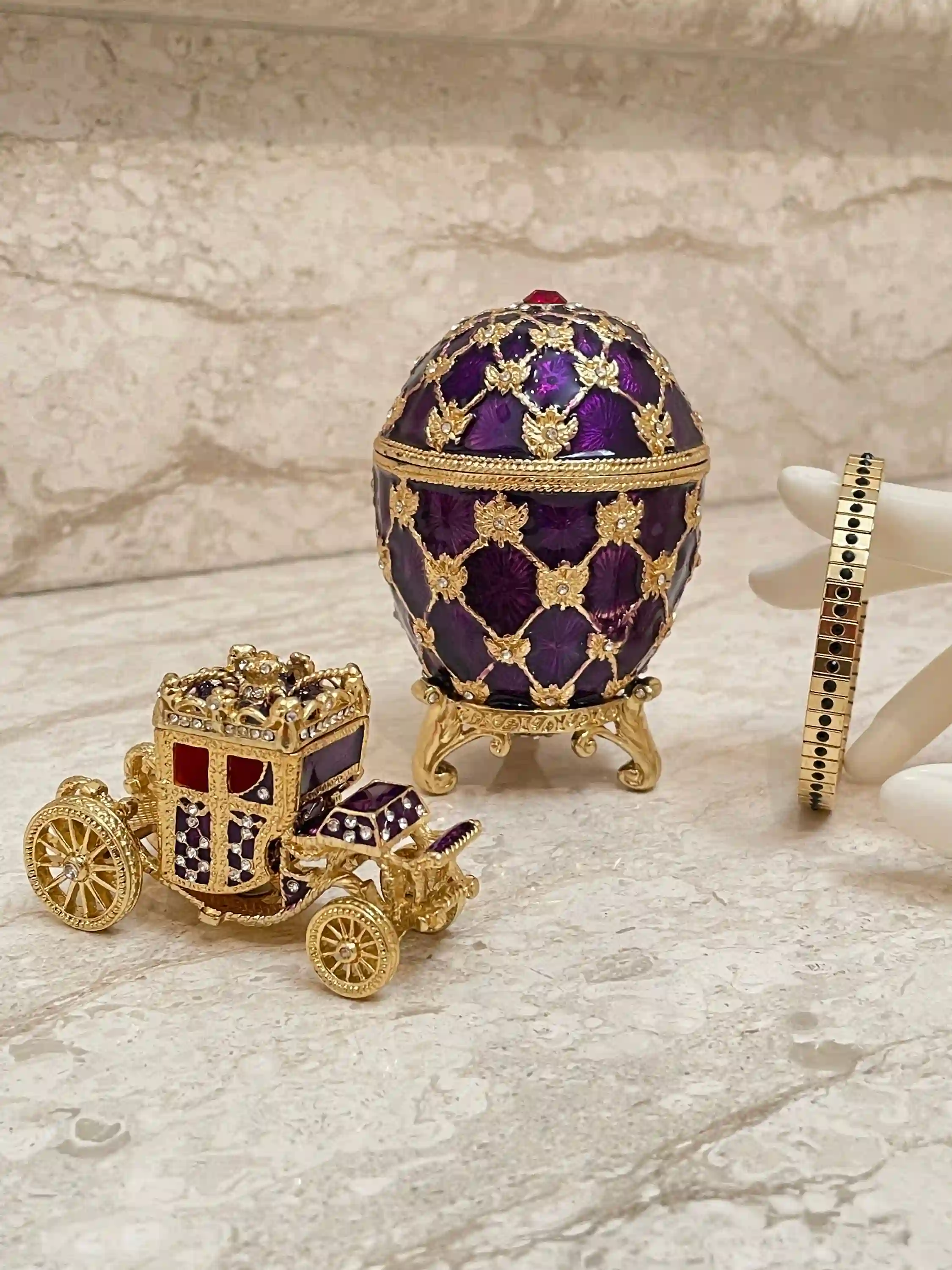 Amethyst Faberge egg EMPEROR Faberge style Egg Guilloche Enamel Boyfriend Grad Gift for him 24k GOLD Austrian Crystal HANDSET Home decor 