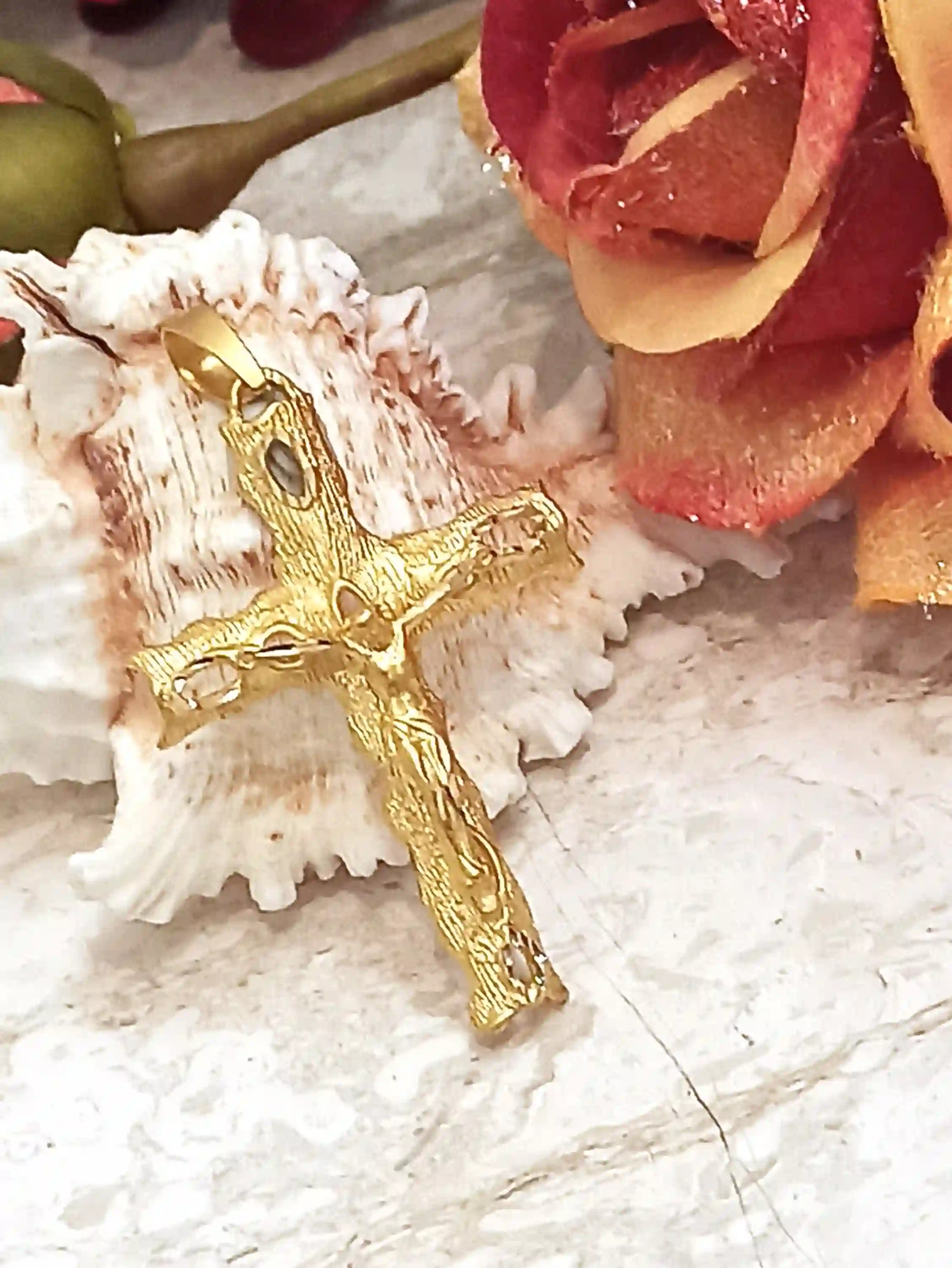 One of a KIND Cross Solid 18kt GOLD Christian Jewelry Cross Crucifix Christian Mom Jesus Christ Cross Unique gift for her- Cross for Women 