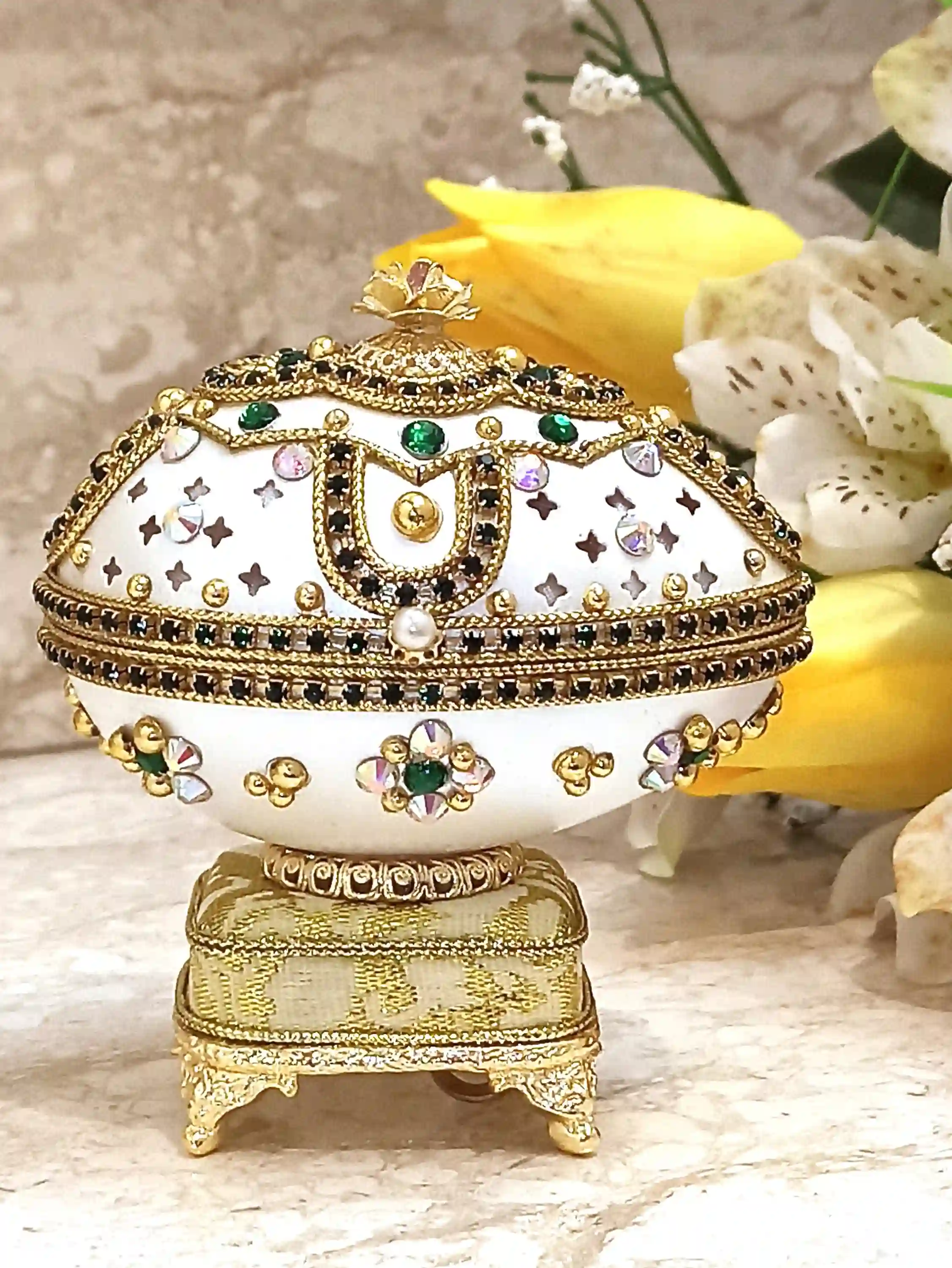 Faberge-One of a kind Gifts for women-Faberge Egg Ornament-Faberge Pendant -24k Gold - Home Decor - Unique Birthday gift- Emerald Gift Box - 