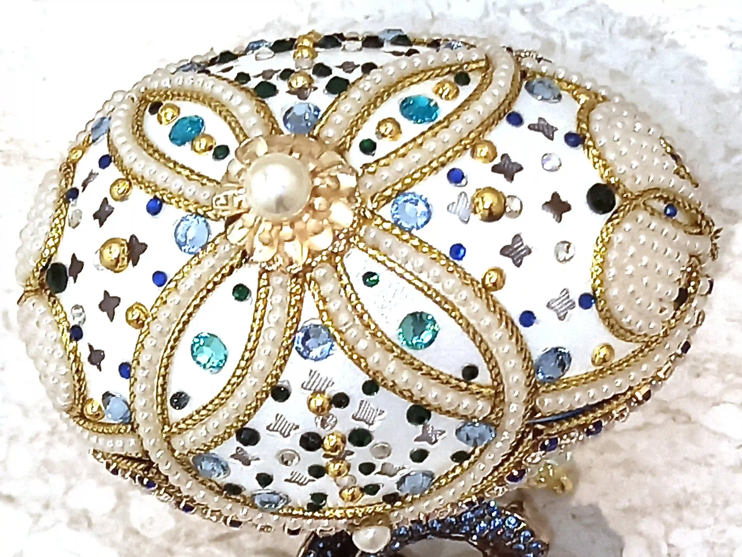 One of a KIND gifts for women - Blue Rose Faberge-Style Egg Ornament + Faberge Egg pendant NECKLACE + Swarovski Blue BRACELET -2ct -Designer Gift 