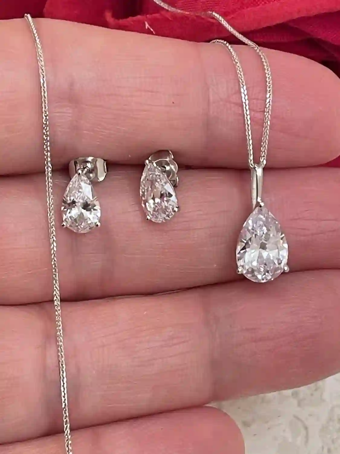 3ctw Diamond Pear Shaped Pendant Diamond Pear Shape Earrings Solid 18k GOLD Diamond Jewelry SET Pear Diamond Valentine's day Birthday Gift 