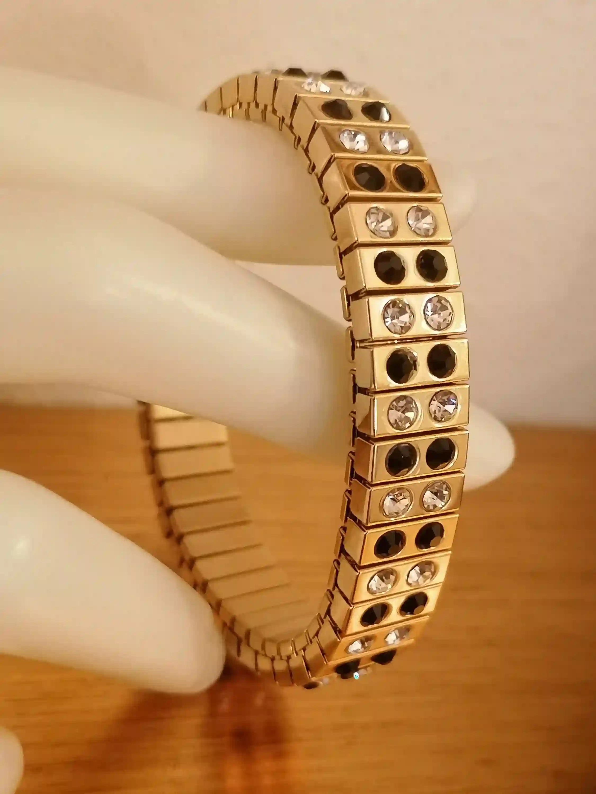 Evening Crystal Jet black bracelet /24kt GOLD Swarovski Wedding Jewelry Black Stretch Crystal bracelet bangle/ Gift for her/ Gift for friend 