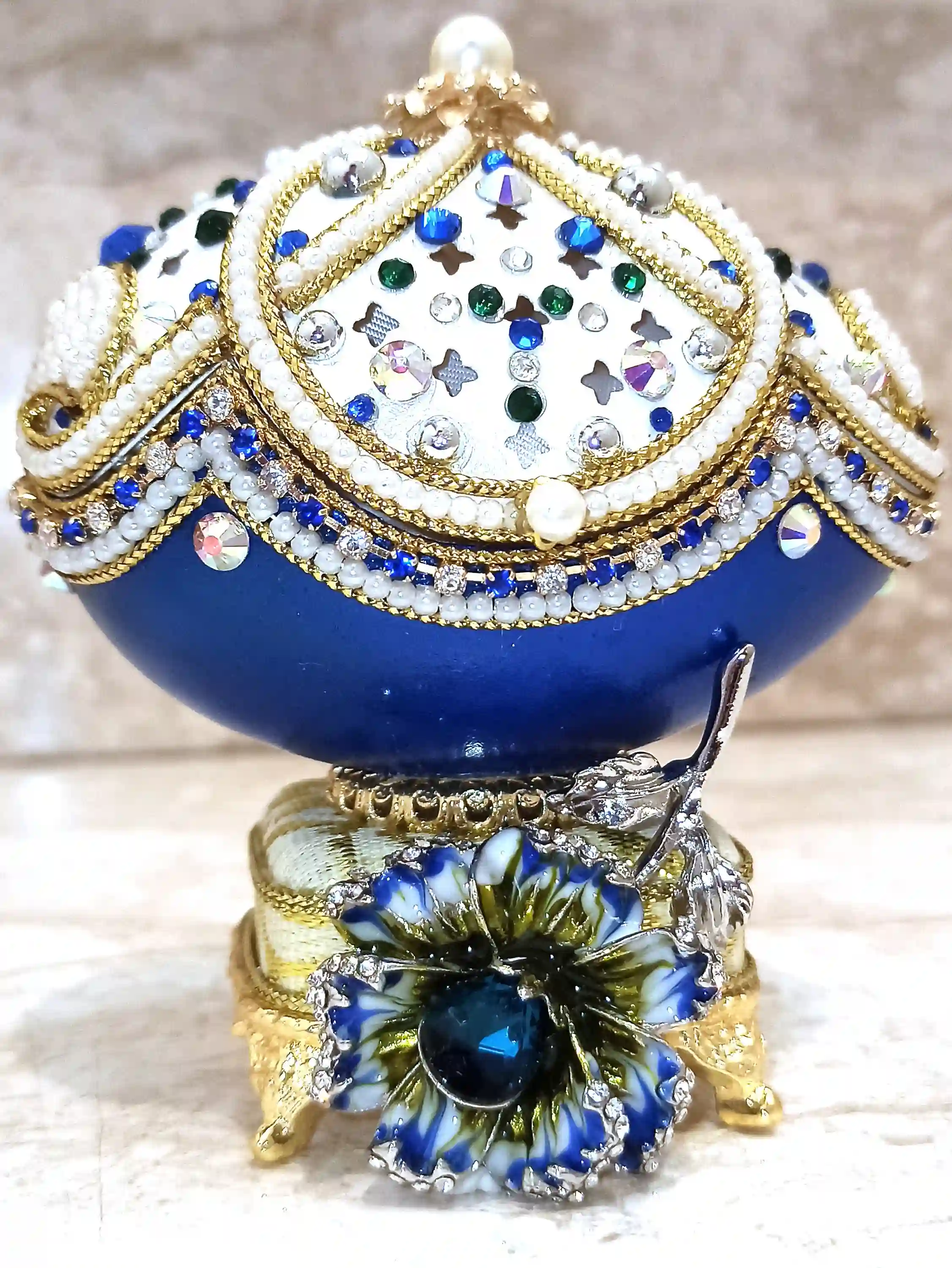 One Of a Kind- Faberge-Style Egg -24kGOLD -Faberge Egg Music Box- Sterling Silver Jewelry - Blue NECKLACE - Silver,Topaz BRACELET - Faberge style 
