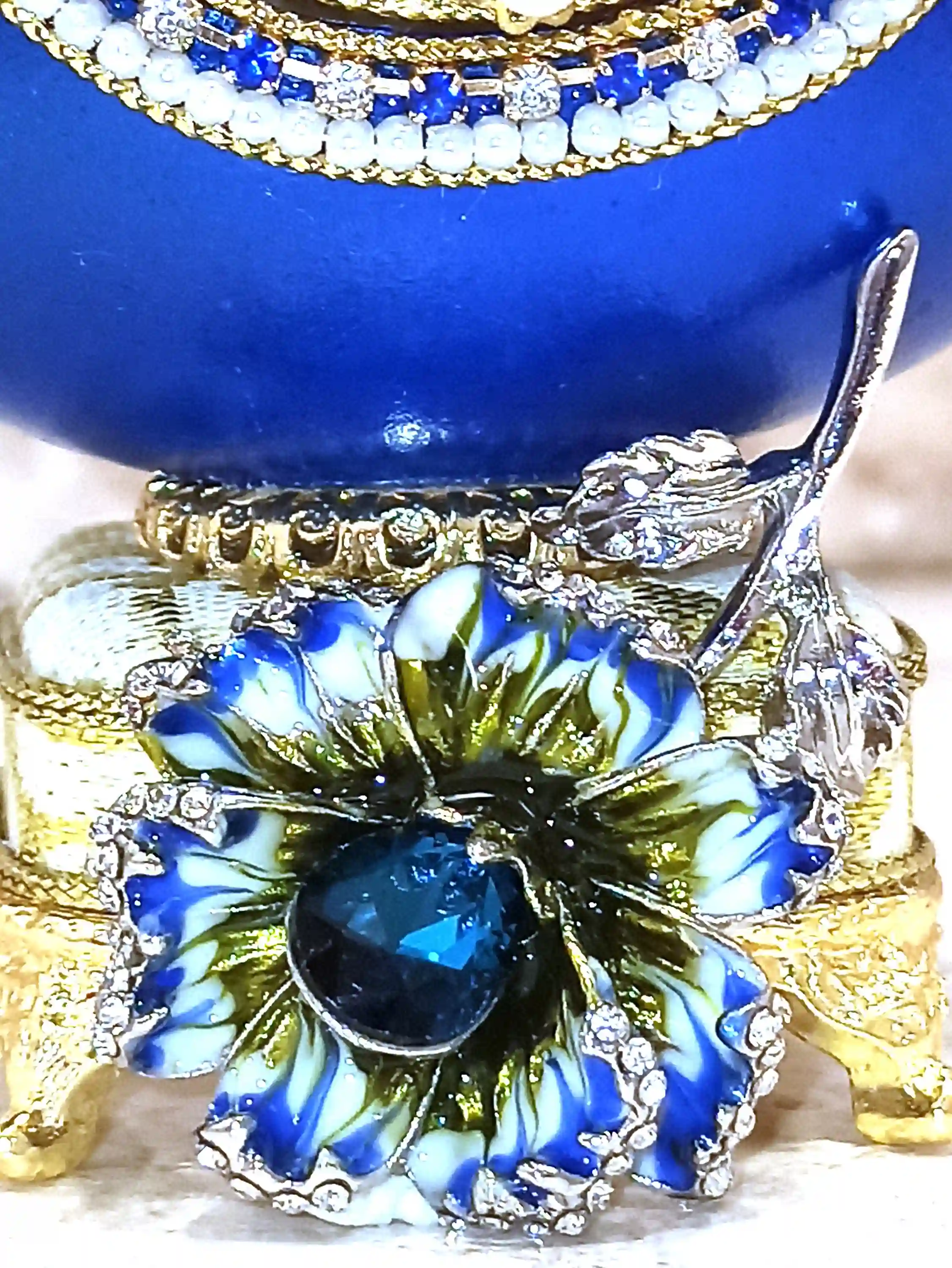 One Of a Kind- Faberge-Style Egg -24kGOLD -Faberge Egg Music Box- Sterling Silver Jewelry - Blue NECKLACE - Silver,Topaz BRACELET - Faberge style 